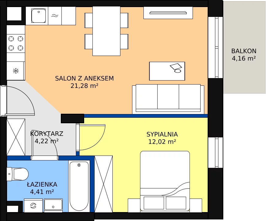 Zalety mieszkania 42.28 m², 93