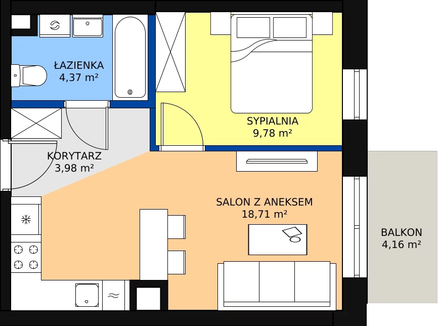 Zalety mieszkania 37.13 m², 105