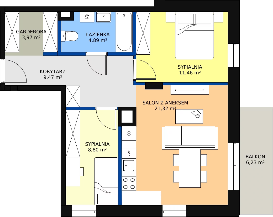 Zalety mieszkania 60.4 m², 107