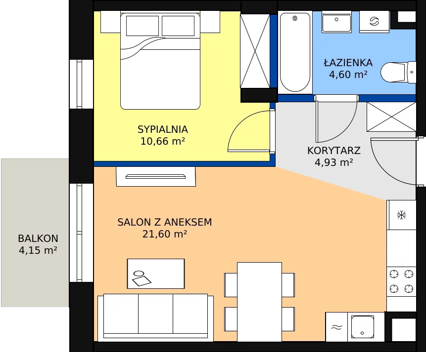 Zalety mieszkania 42.13 m², 120