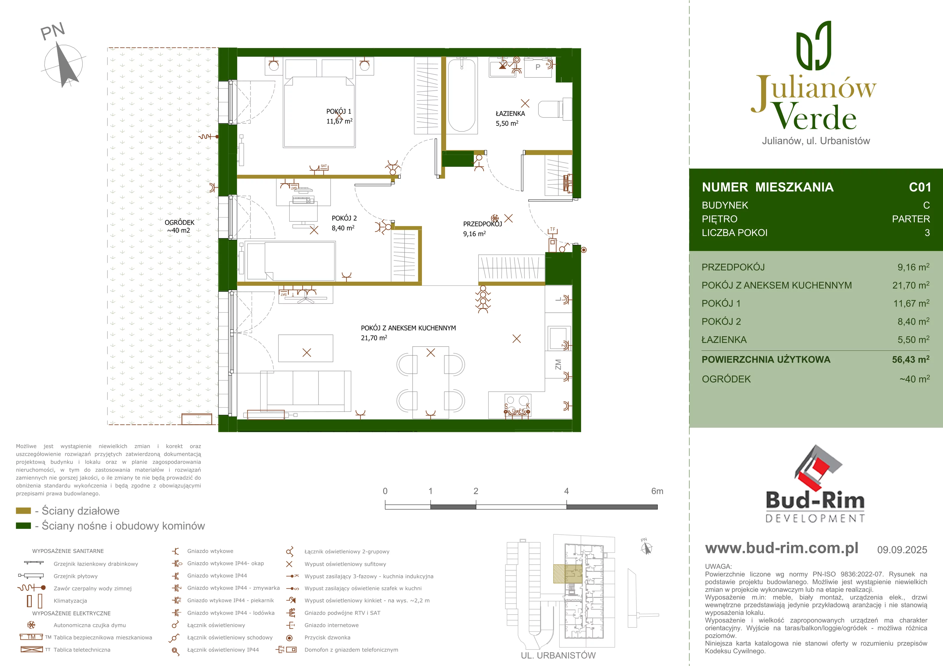3 pokoje, mieszkanie 56,43 m², parter, oferta nr 1, Julianów Verde, Julianów, ul. Urbanistów