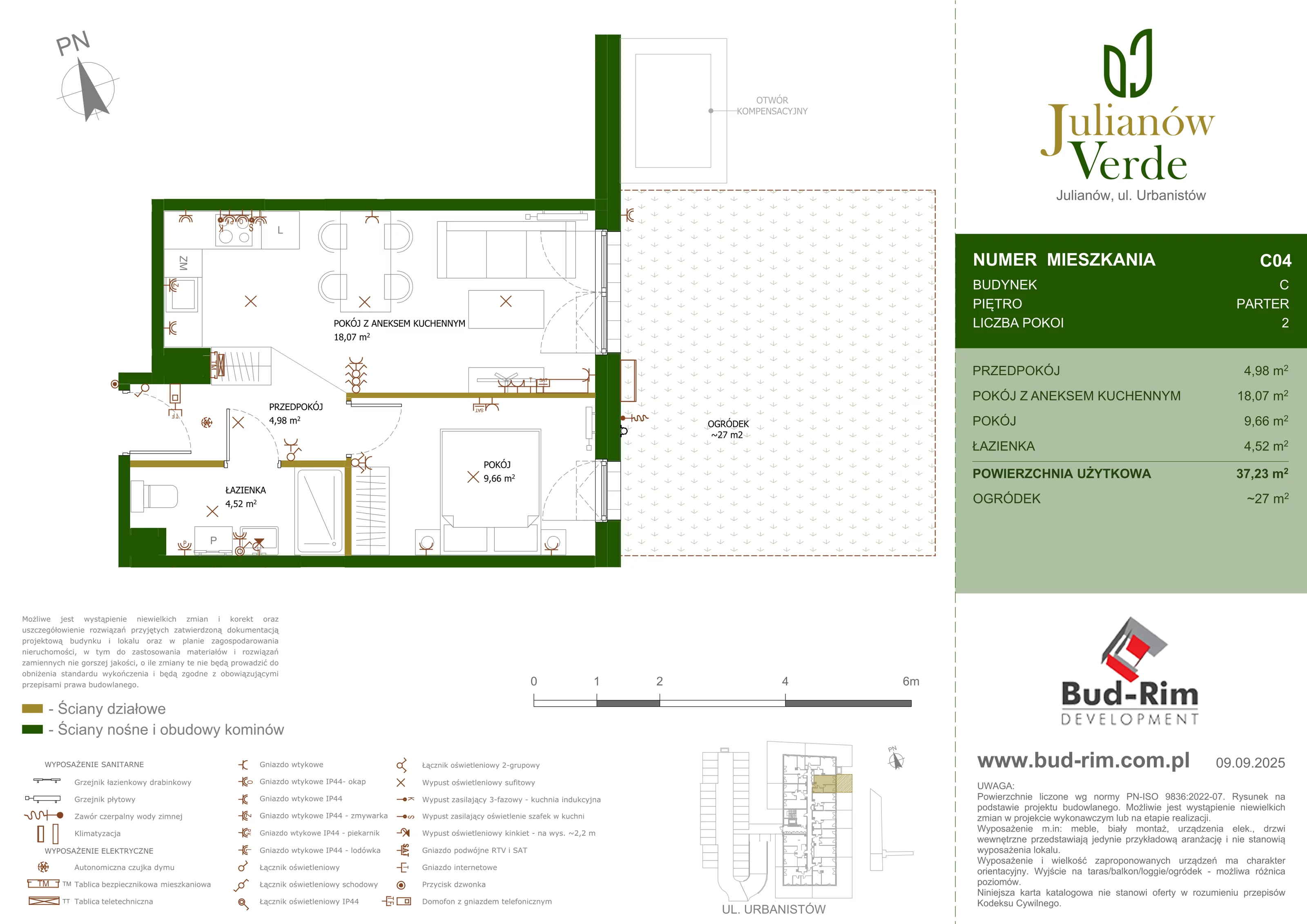2 pokoje, mieszkanie 37,23 m², parter, oferta nr 4, Julianów Verde, Julianów, ul. Urbanistów