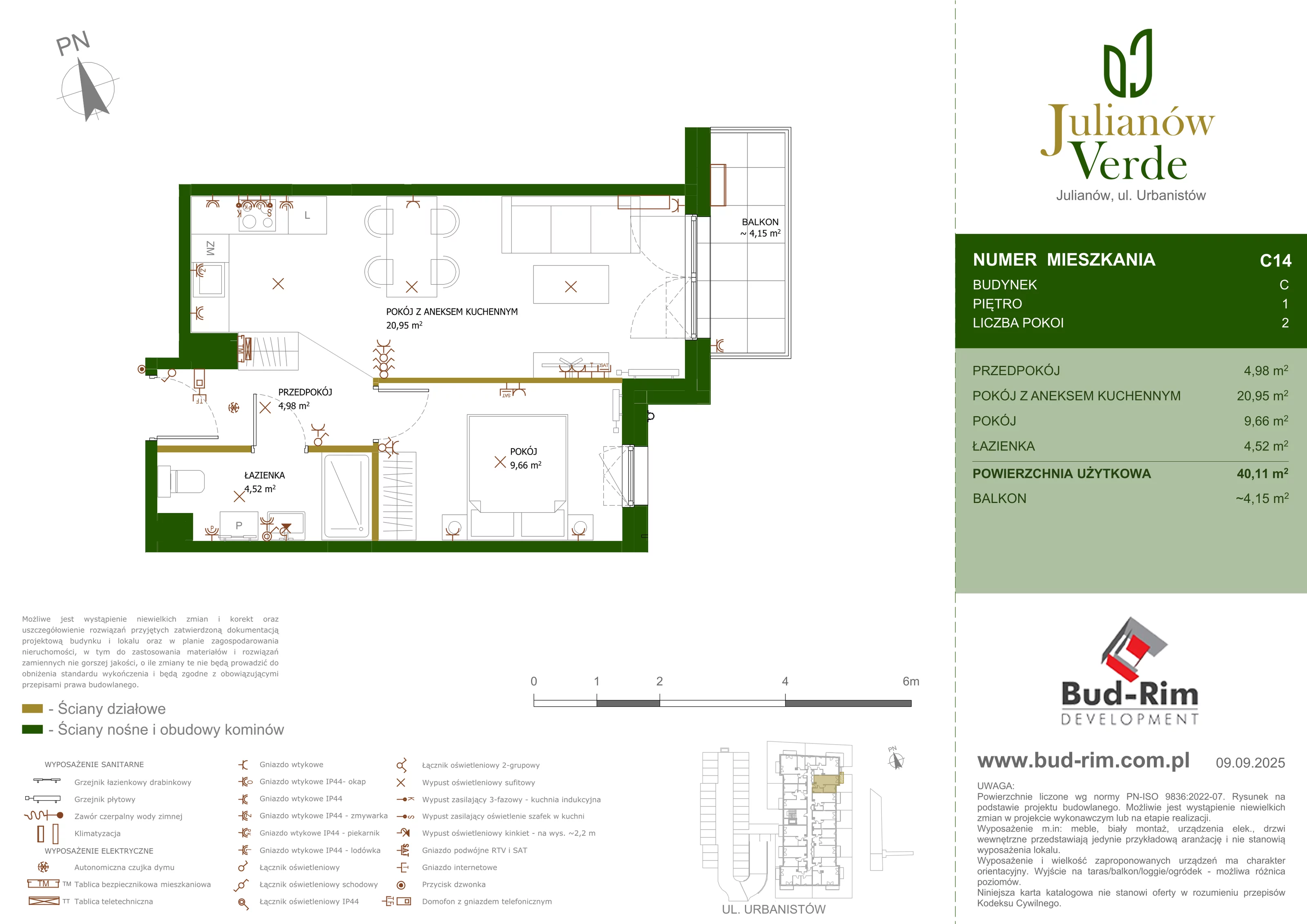 2 pokoje, mieszkanie 40,11 m², piętro 1, oferta nr 14, Julianów Verde, Julianów, ul. Urbanistów
