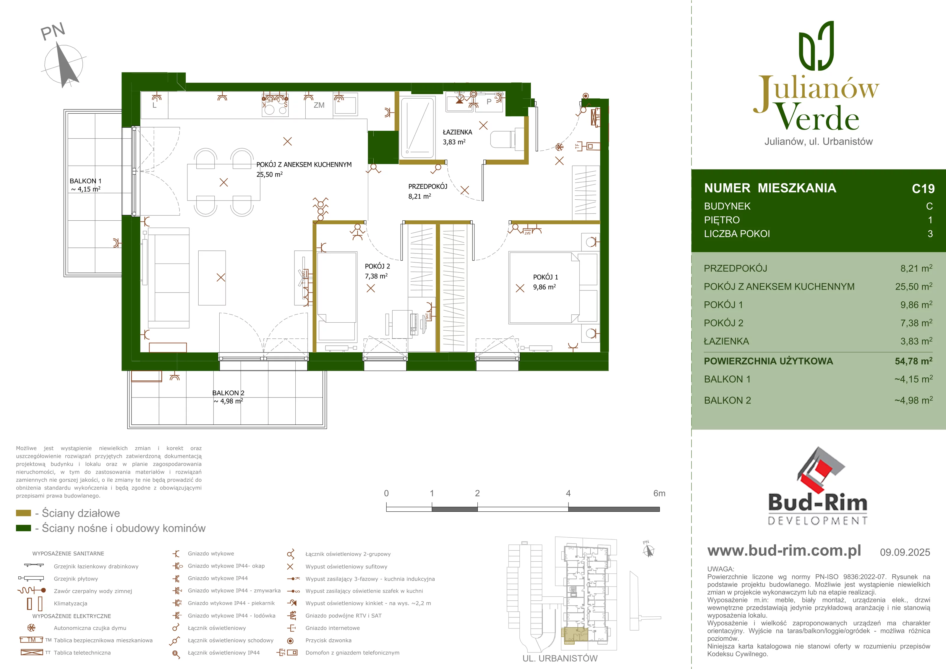 3 pokoje, mieszkanie 54,78 m², piętro 1, oferta nr 19, Julianów Verde, Julianów, ul. Urbanistów
