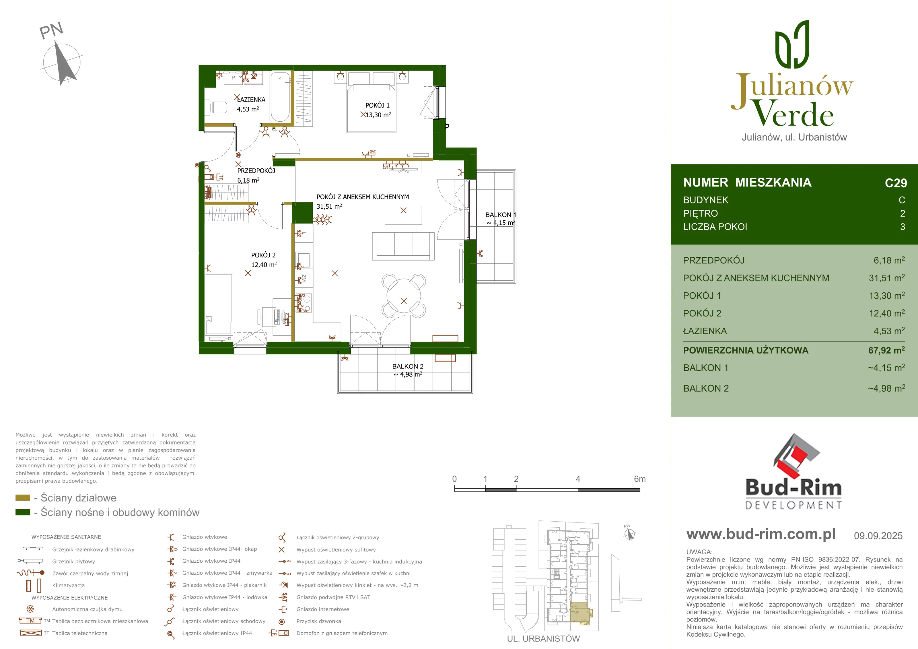 3 pokoje, mieszkanie 67,92 m², piętro 2, oferta nr 29, Julianów Verde, Julianów, ul. Urbanistów