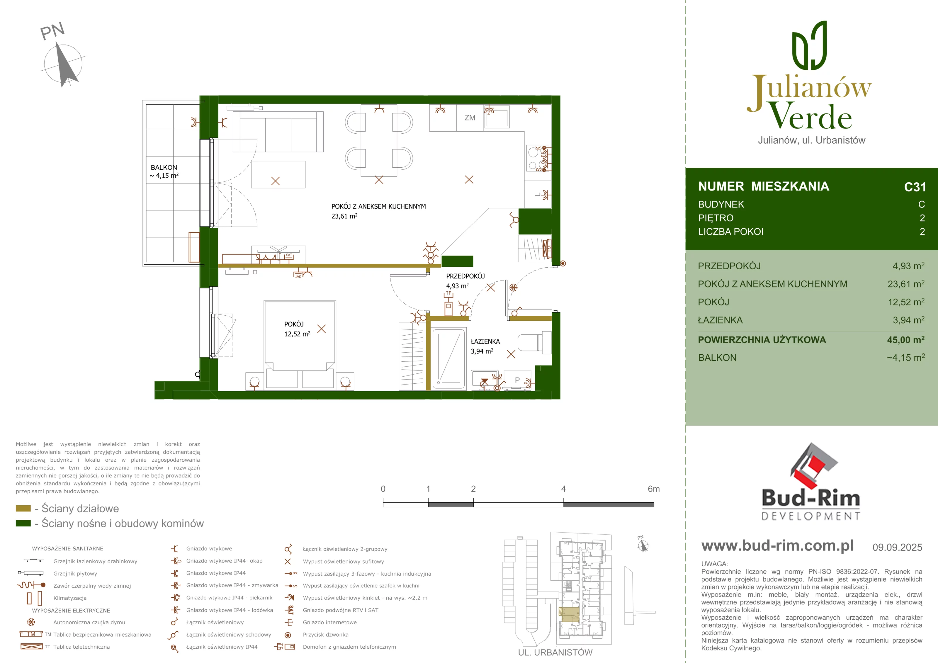 2 pokoje, mieszkanie 45,00 m², piętro 2, oferta nr 31, Julianów Verde, Julianów, ul. Urbanistów