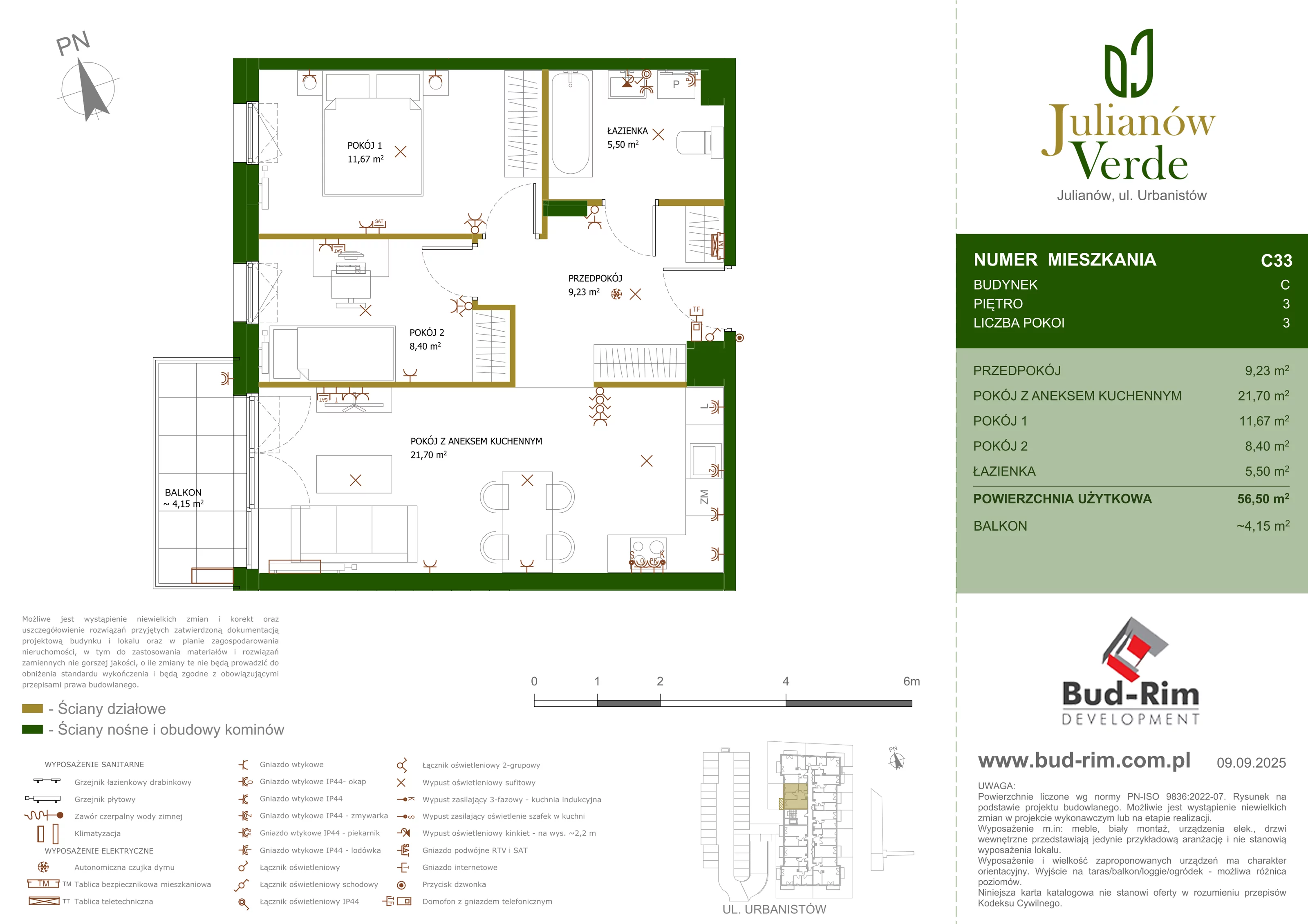 3 pokoje, mieszkanie 56,50 m², piętro 3, oferta nr 33, Julianów Verde, Julianów, ul. Urbanistów