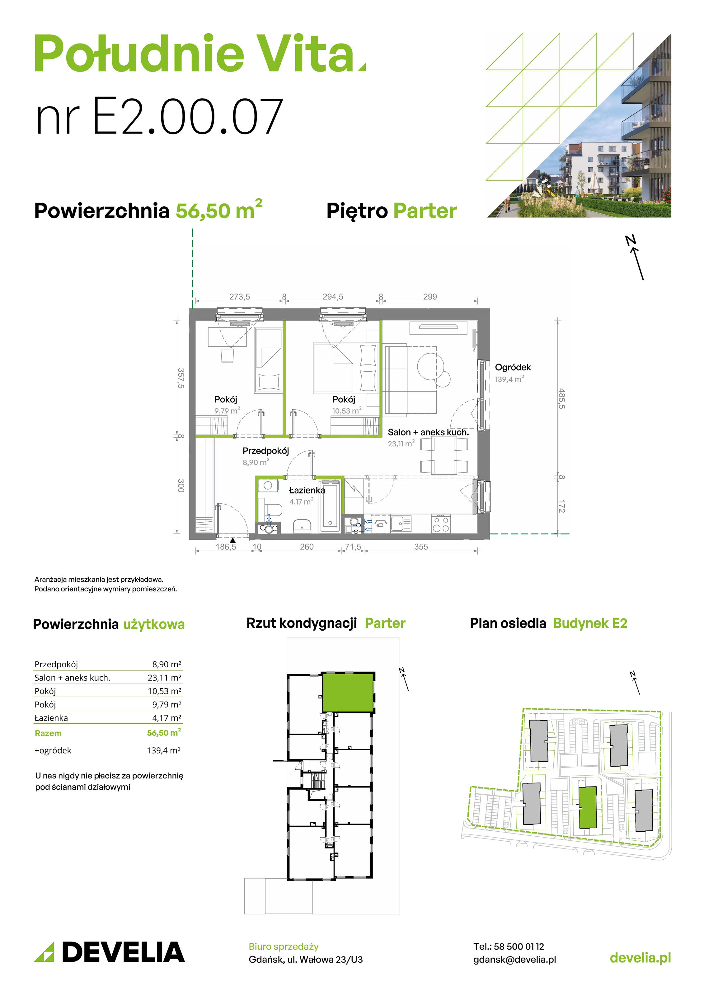 3 pokoje, mieszkanie 56,49 m², parter, oferta nr E2.00.07, Południe Vita etap III, Gdańsk, Orunia Górna-Gdańsk Południe, ul. Kazimierza Wielkiego 