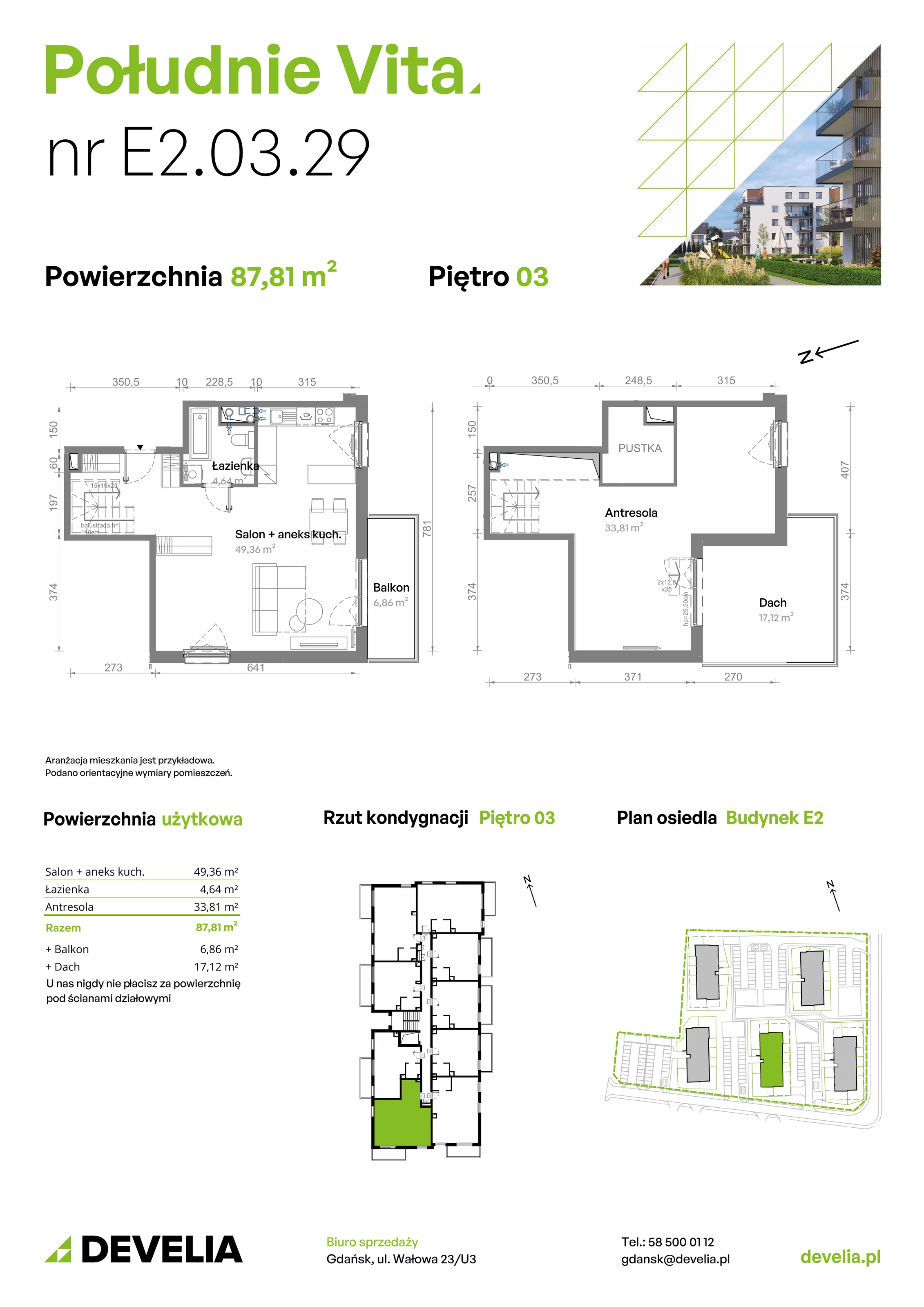 4 pokoje, mieszkanie 87,81 m², piętro 3, oferta nr E2.03.29, Południe Vita etap III, Gdańsk, Orunia Górna-Gdańsk Południe, ul. Kazimierza Wielkiego 