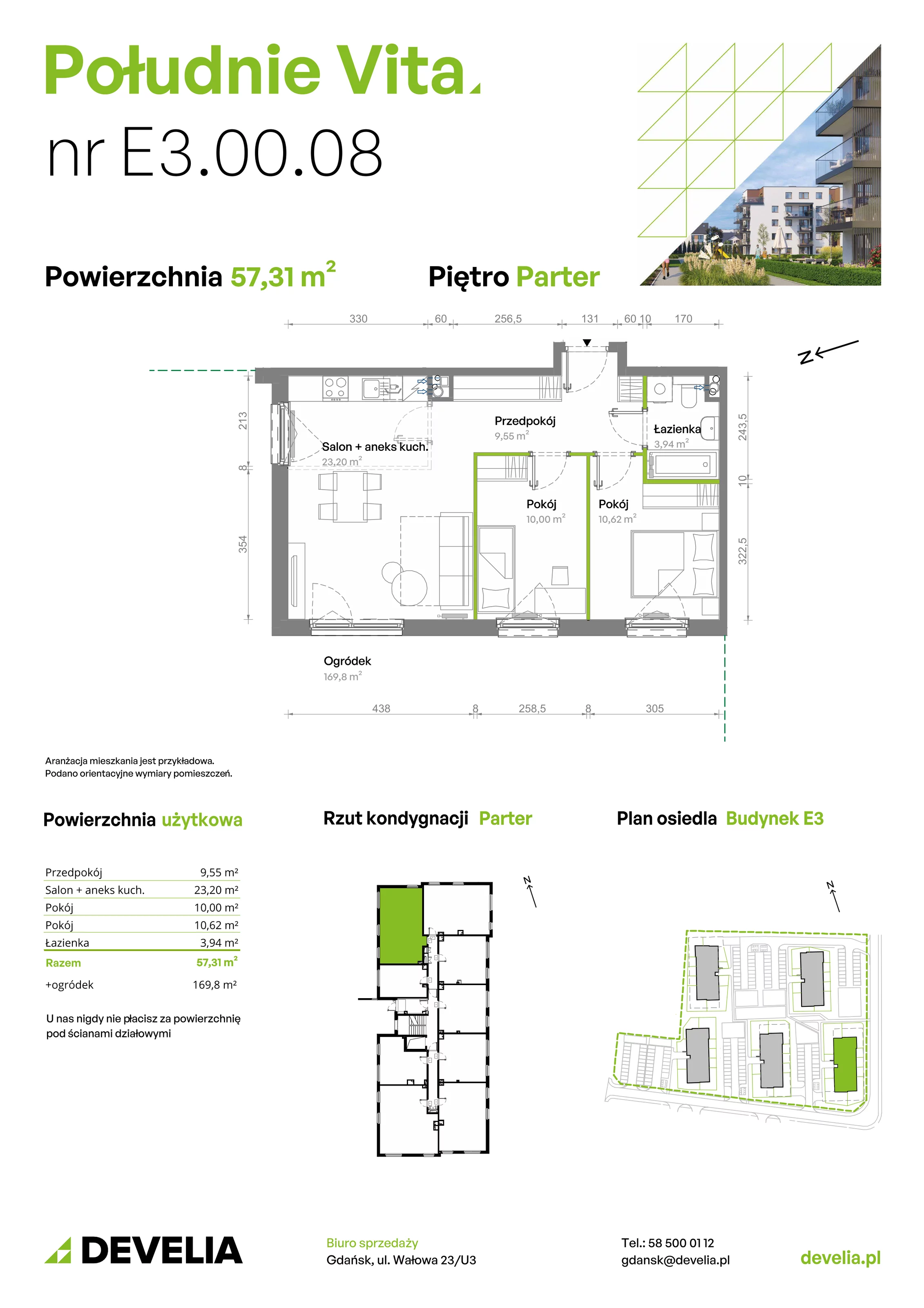 3 pokoje, mieszkanie 57,31 m², parter, oferta nr E3.00.08, Południe Vita etap III, Gdańsk, Orunia Górna-Gdańsk Południe, ul. Kazimierza Wielkiego 