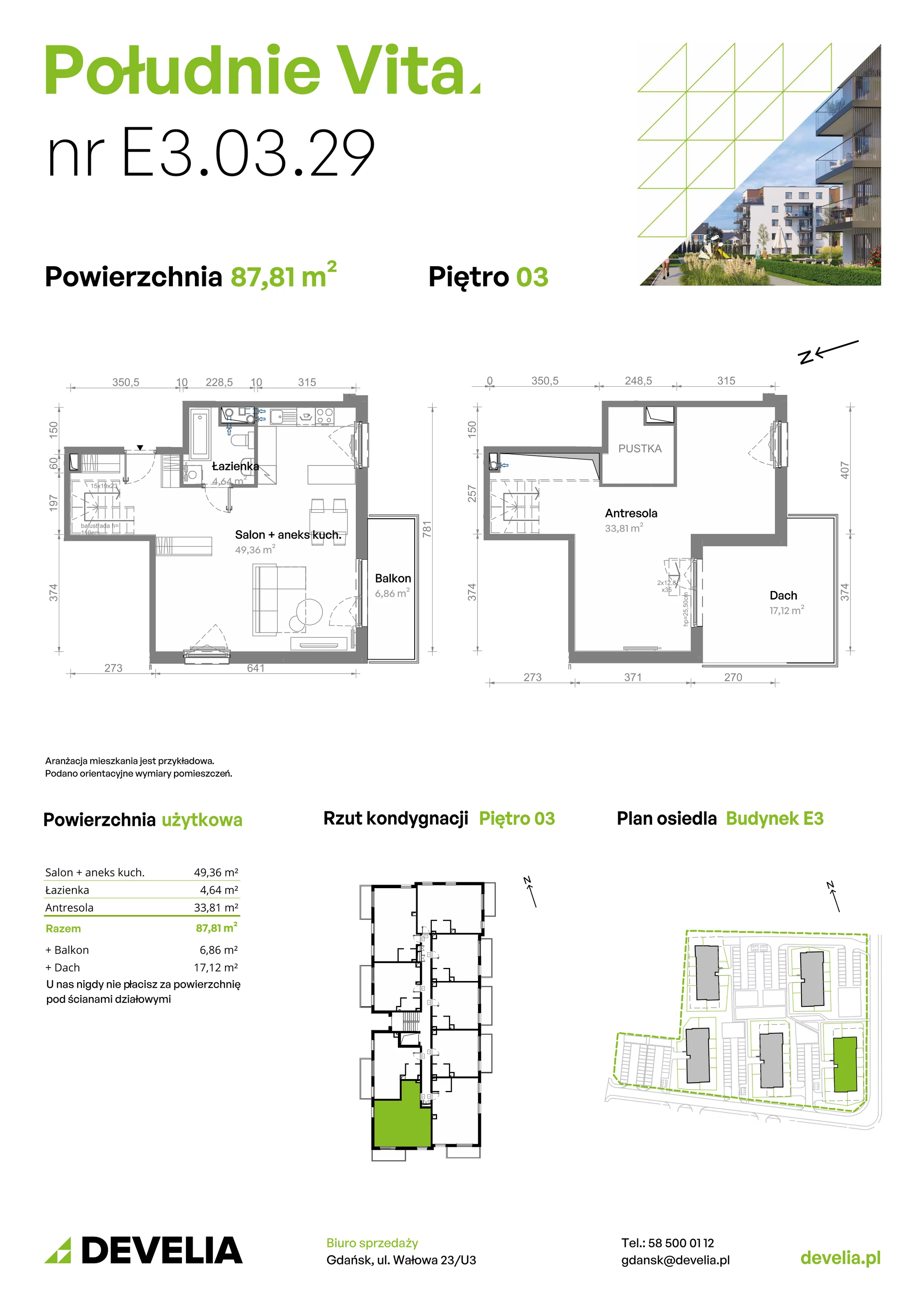 4 pokoje, mieszkanie 87,81 m², piętro 3, oferta nr E3.03.29, Południe Vita etap III, Gdańsk, Orunia Górna-Gdańsk Południe, ul. Kazimierza Wielkiego 