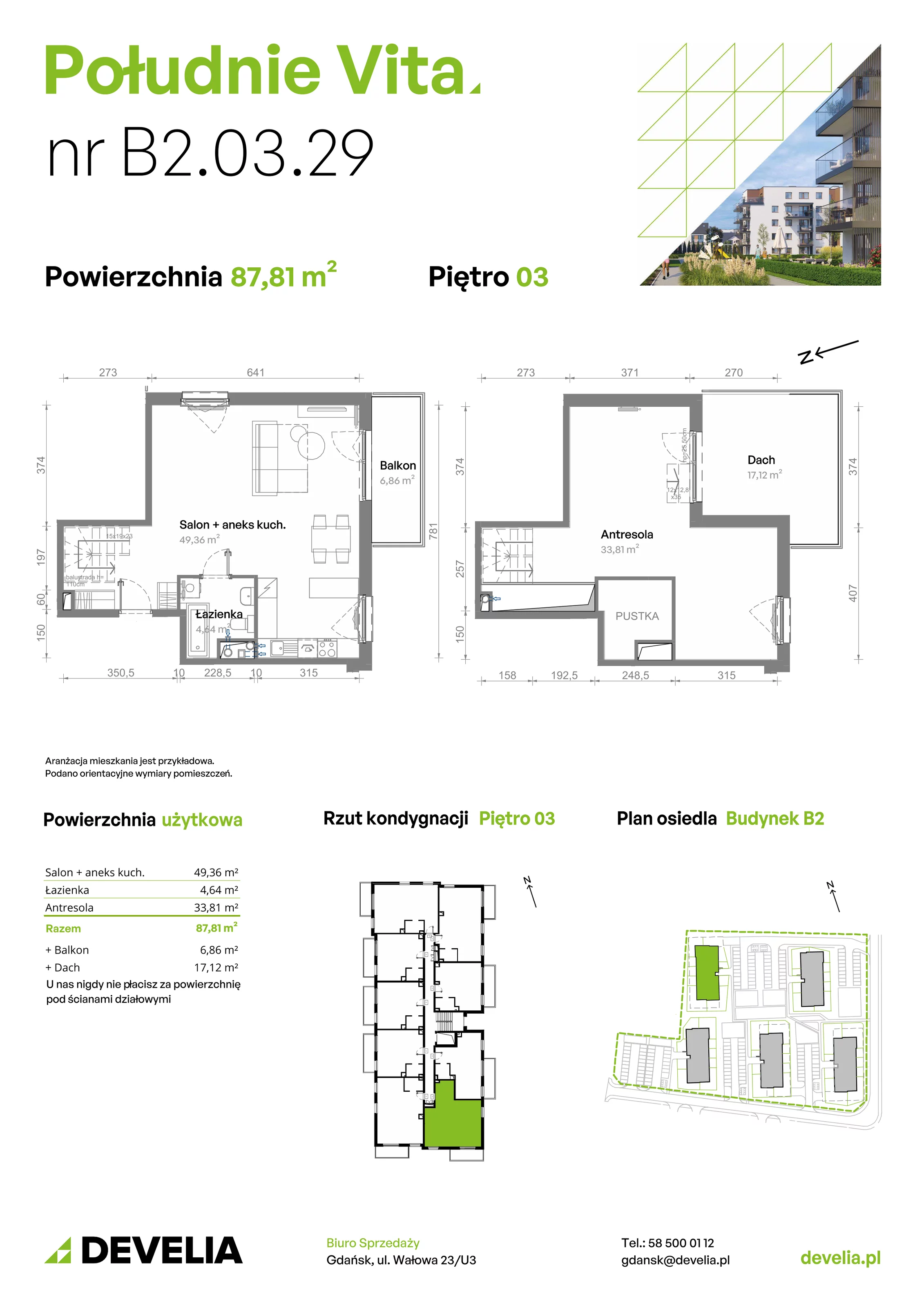 4 pokoje, mieszkanie 87,81 m², piętro 3, oferta nr B2.03.29, Południe Vita etap III, Gdańsk, Orunia Górna-Gdańsk Południe, ul. Kazimierza Wielkiego 