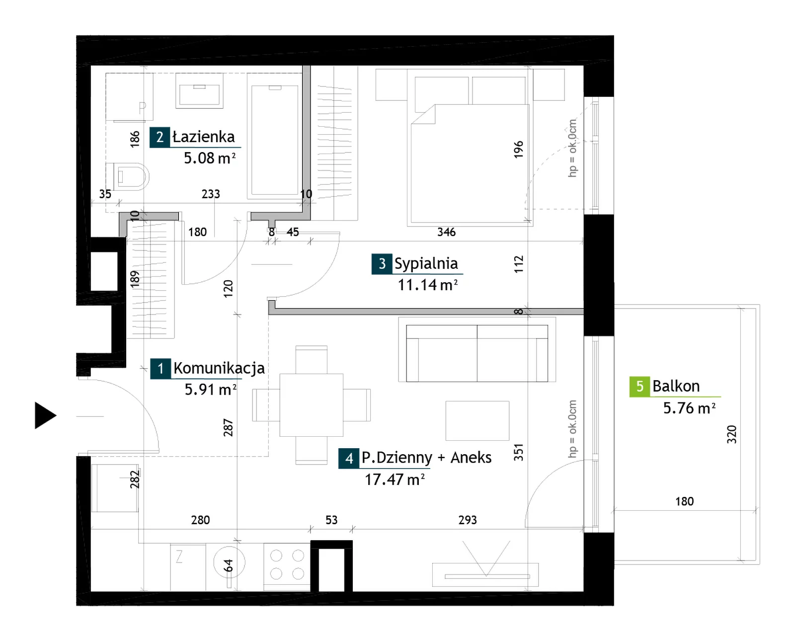 2 pokoje, mieszkanie 39,60 m², piętro 2, oferta nr AA0201, Viva Cité etap II, Warszawa, Bemowo, Chrzanów, ul. Podgrodzie