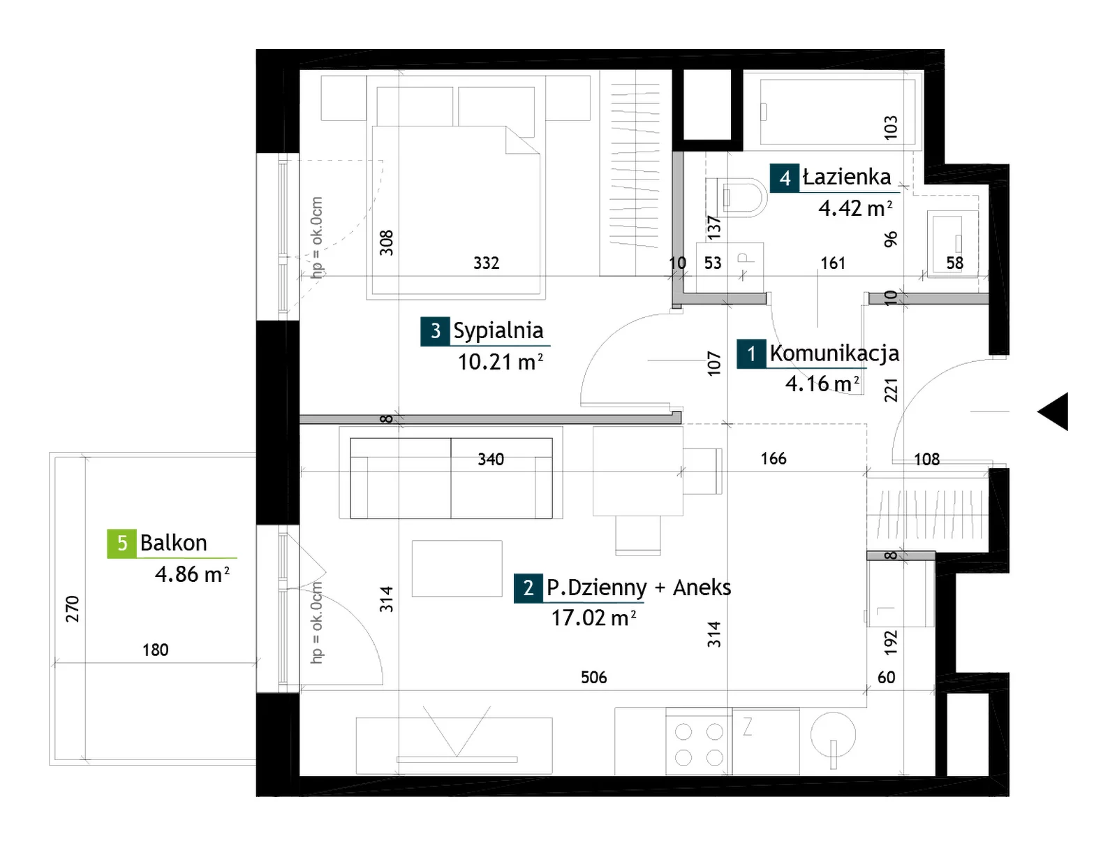 2 pokoje, mieszkanie 35,81 m², piętro 2, oferta nr AA0205, Viva Cité etap II, Warszawa, Bemowo, Chrzanów, ul. Podgrodzie