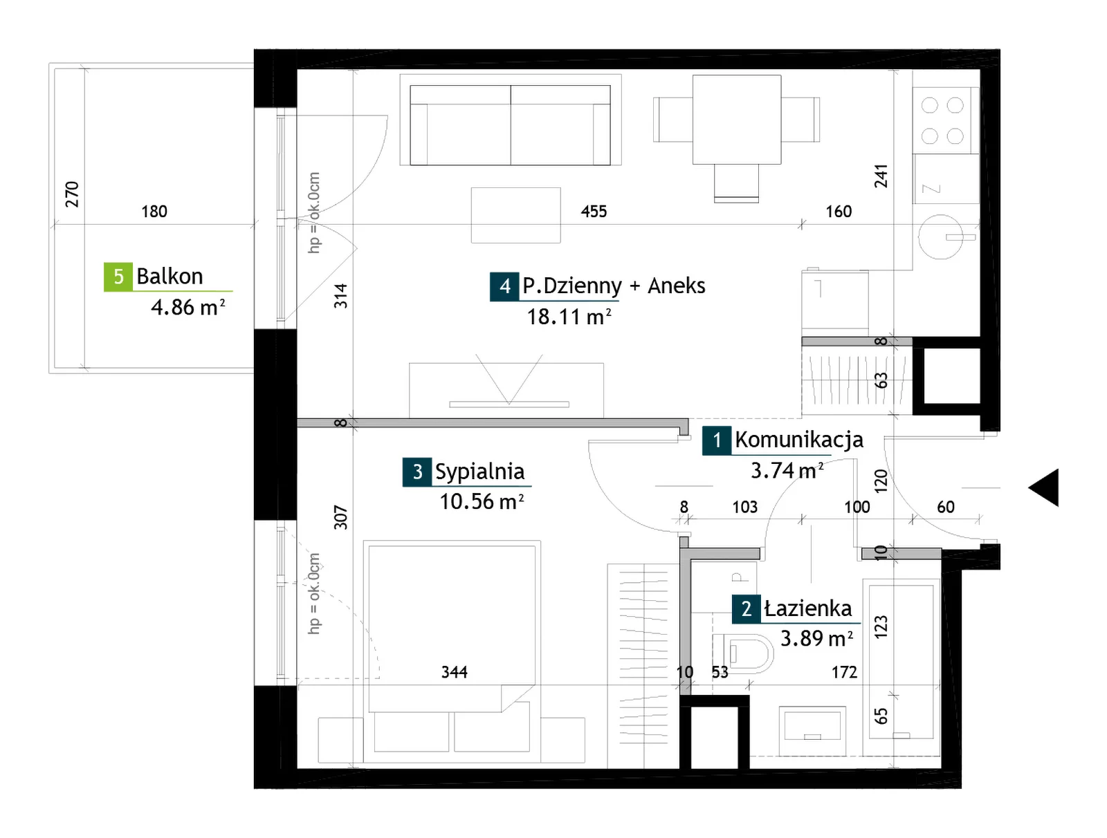 2 pokoje, mieszkanie 36,30 m², piętro 2, oferta nr AA0206, Viva Cité etap II, Warszawa, Bemowo, Chrzanów, ul. Podgrodzie