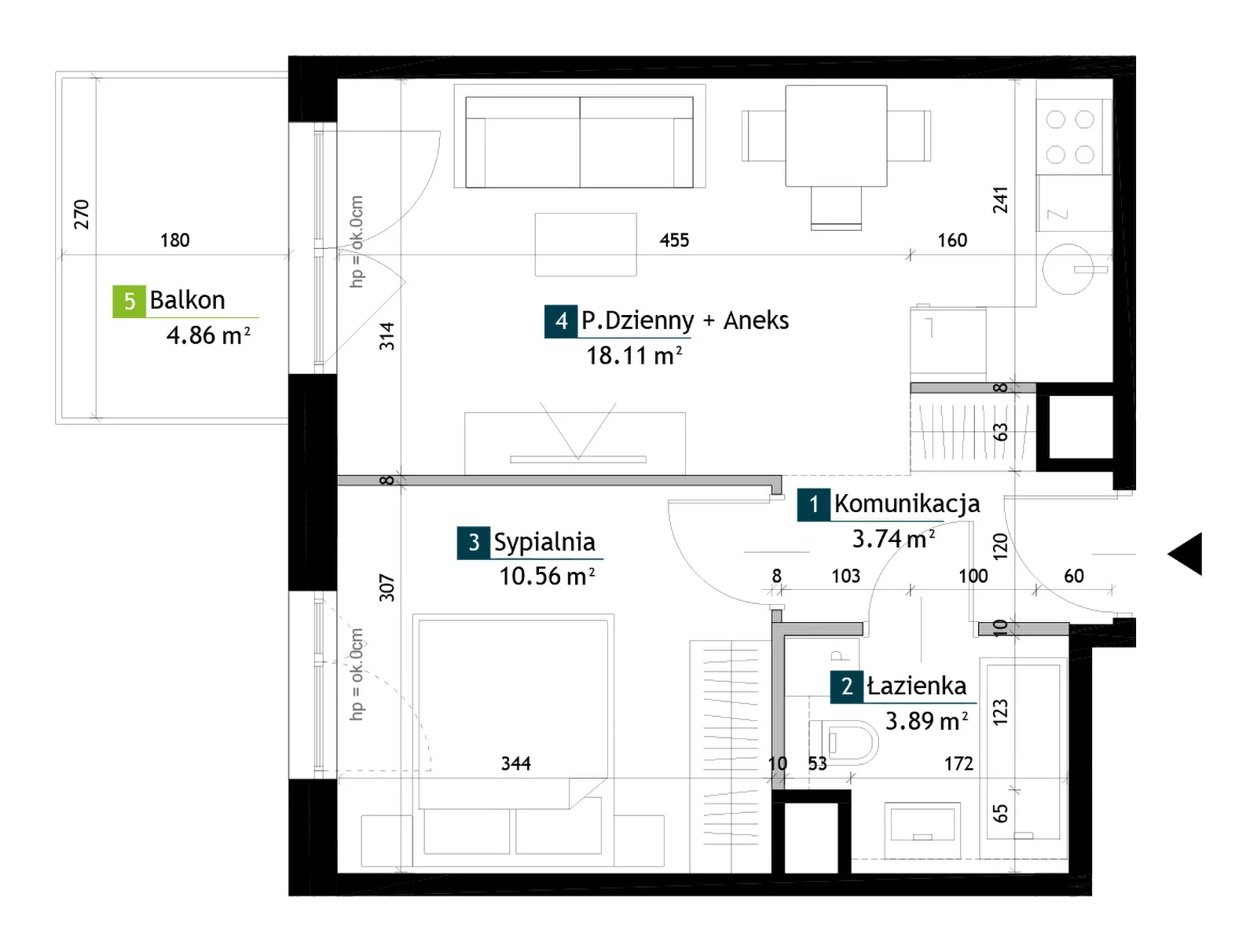 2 pokoje, mieszkanie 36,30 m², piętro 2, oferta nr AA0207, Viva Cité etap II, Warszawa, Bemowo, Chrzanów, ul. Podgrodzie