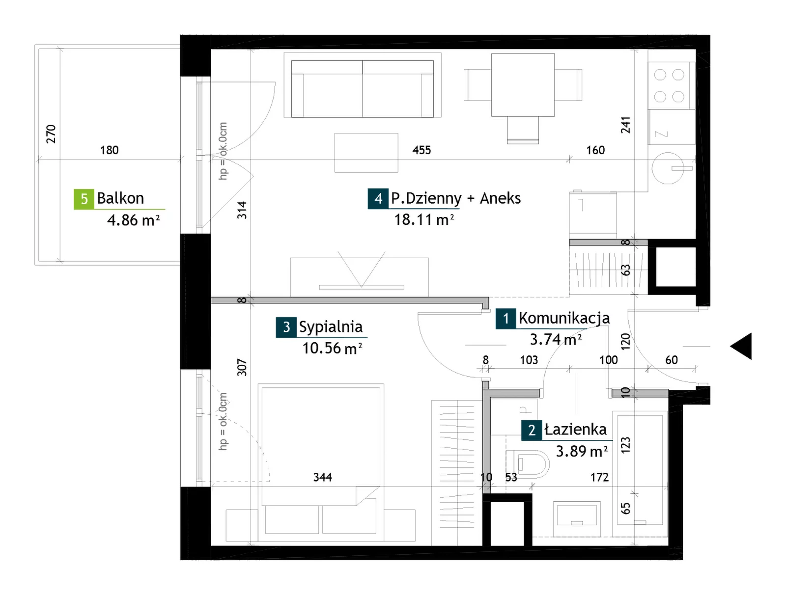 2 pokoje, mieszkanie 36,30 m², piętro 2, oferta nr AA0208, Viva Cité etap II, Warszawa, Bemowo, Chrzanów, ul. Podgrodzie