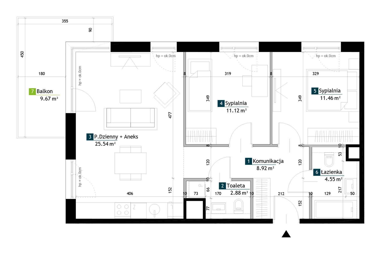 3 pokoje, mieszkanie 64,47 m², piętro 2, oferta nr AA0209, Viva Cité etap II, Warszawa, Bemowo, Chrzanów, ul. Podgrodzie