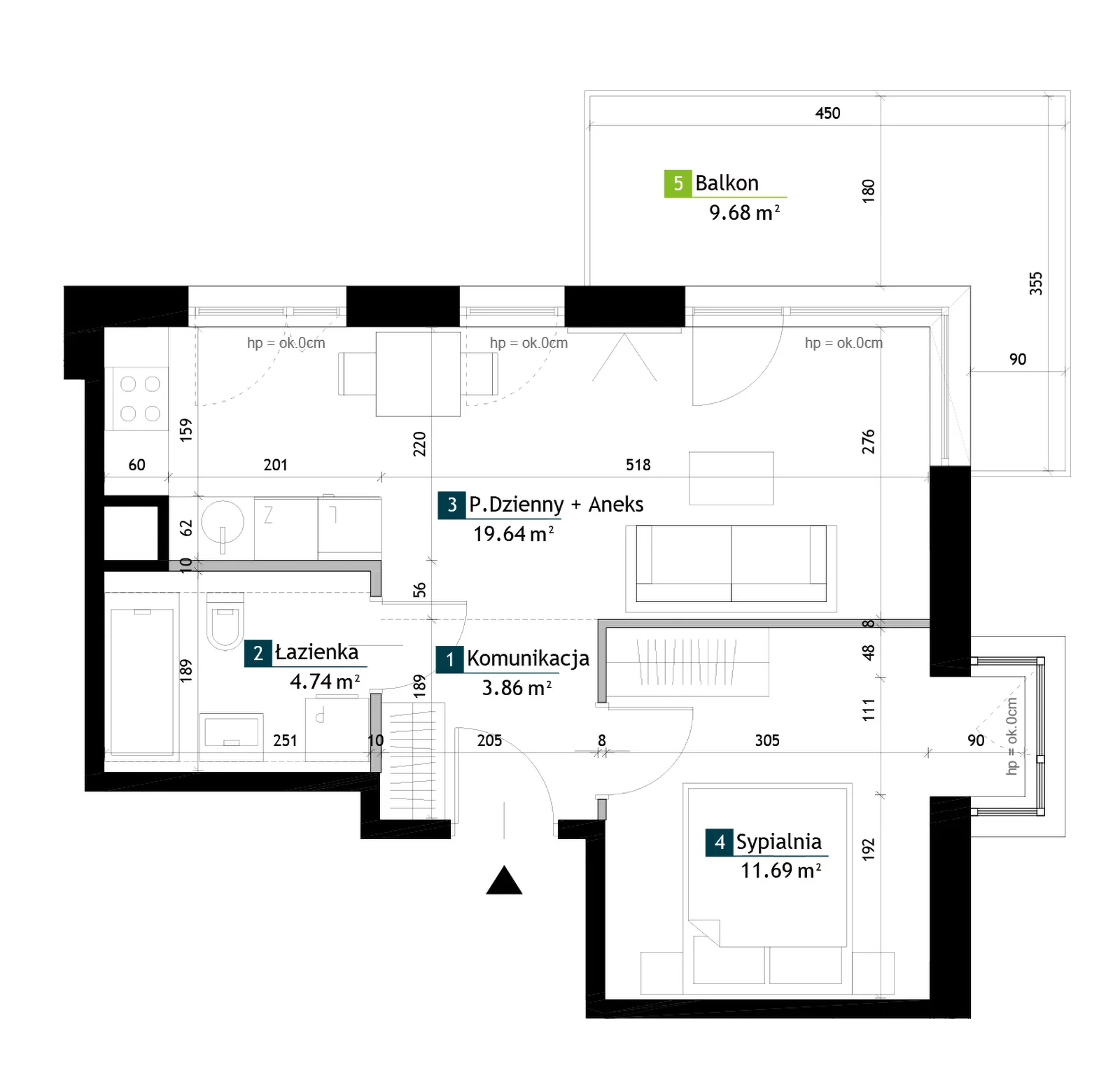 2 pokoje, mieszkanie 39,93 m², piętro 2, oferta nr AB0201, Viva Cité etap II, Warszawa, Bemowo, Chrzanów, ul. Podgrodzie