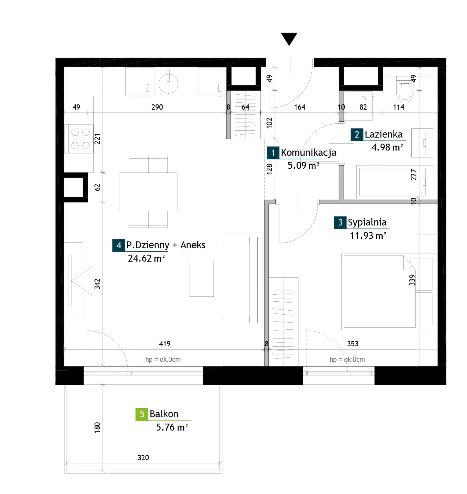 2 pokoje, mieszkanie 46,62 m², piętro 2, oferta nr AB0203, Viva Cité etap II, Warszawa, Bemowo, Chrzanów, ul. Podgrodzie
