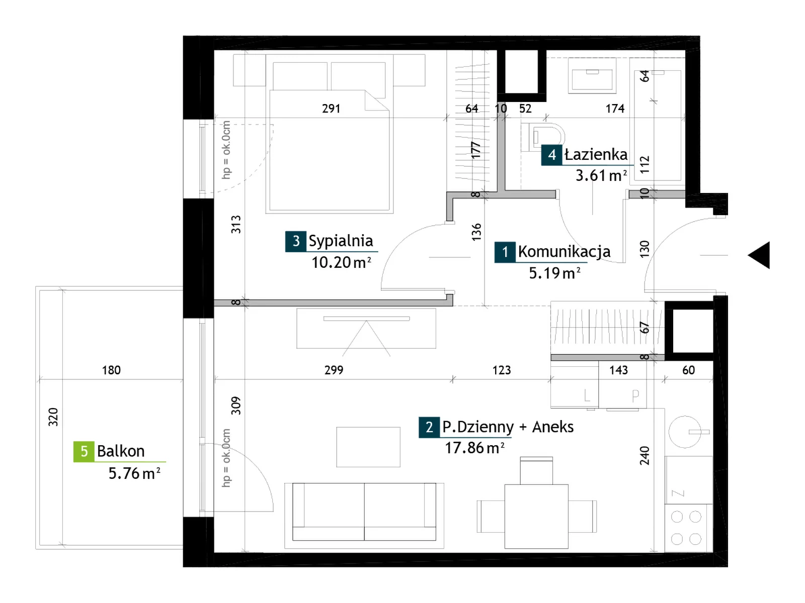 2 pokoje, mieszkanie 36,86 m², piętro 2, oferta nr AC0204, Viva Cité etap II, Warszawa, Bemowo, Chrzanów, ul. Podgrodzie