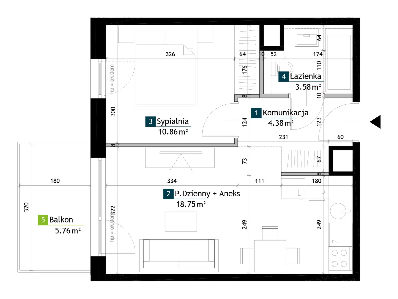 2 pokoje, mieszkanie 37,57 m², piętro 2, oferta nr AC0205, Viva Cité etap II, Warszawa, Bemowo, Chrzanów, ul. Podgrodzie
