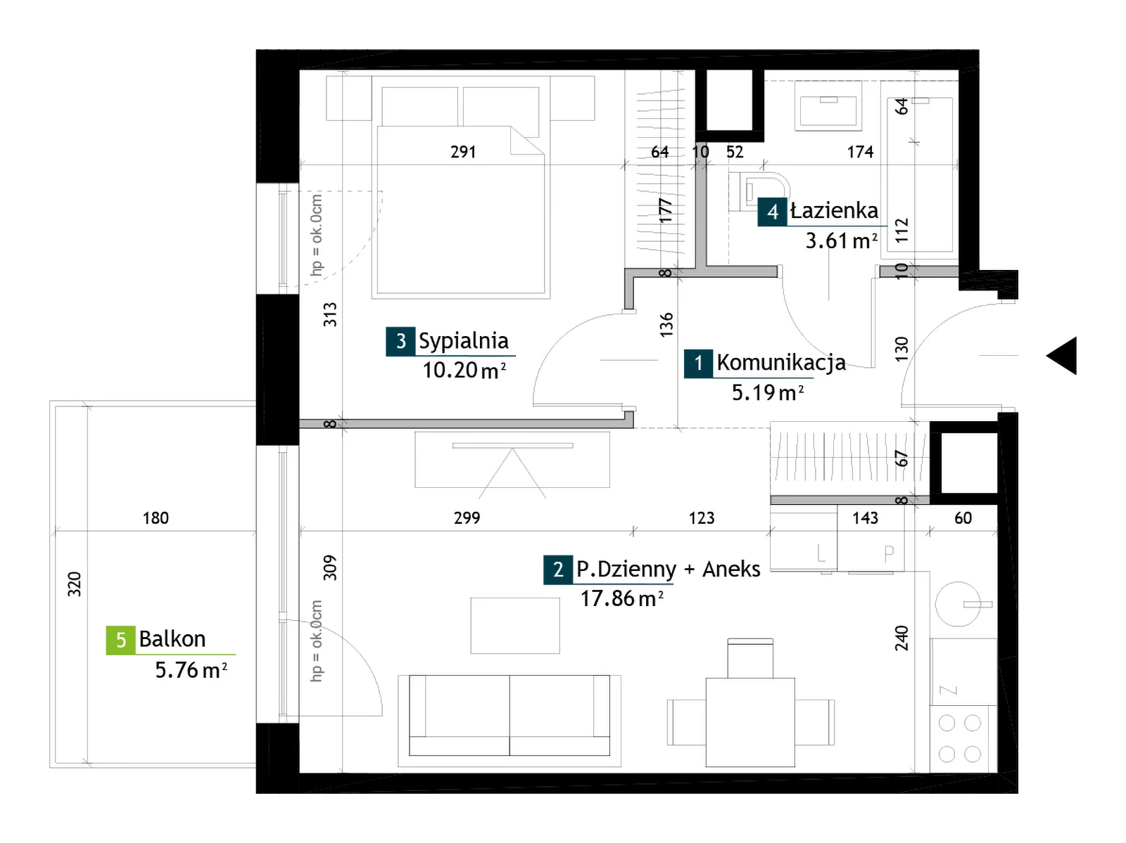 2 pokoje, mieszkanie 36,86 m², piętro 2, oferta nr AC0206, Viva Cité etap II, Warszawa, Bemowo, Chrzanów, ul. Podgrodzie