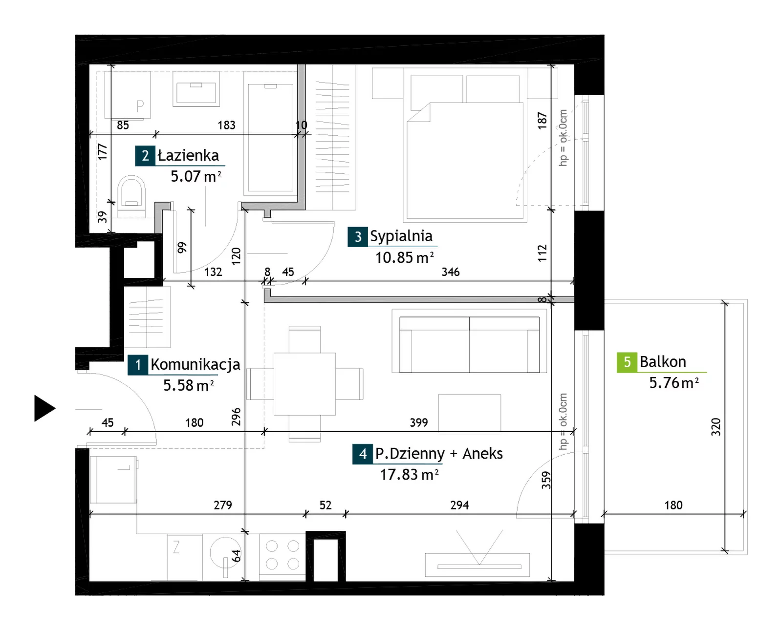 2 pokoje, mieszkanie 39,33 m², piętro 3, oferta nr AC0301, Viva Cité etap II, Warszawa, Bemowo, Chrzanów, ul. Podgrodzie