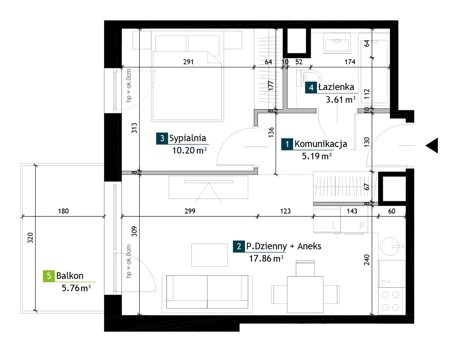 2 pokoje, mieszkanie 36,86 m², piętro 3, oferta nr AC0303, Viva Cité etap II, Warszawa, Bemowo, Chrzanów, ul. Podgrodzie