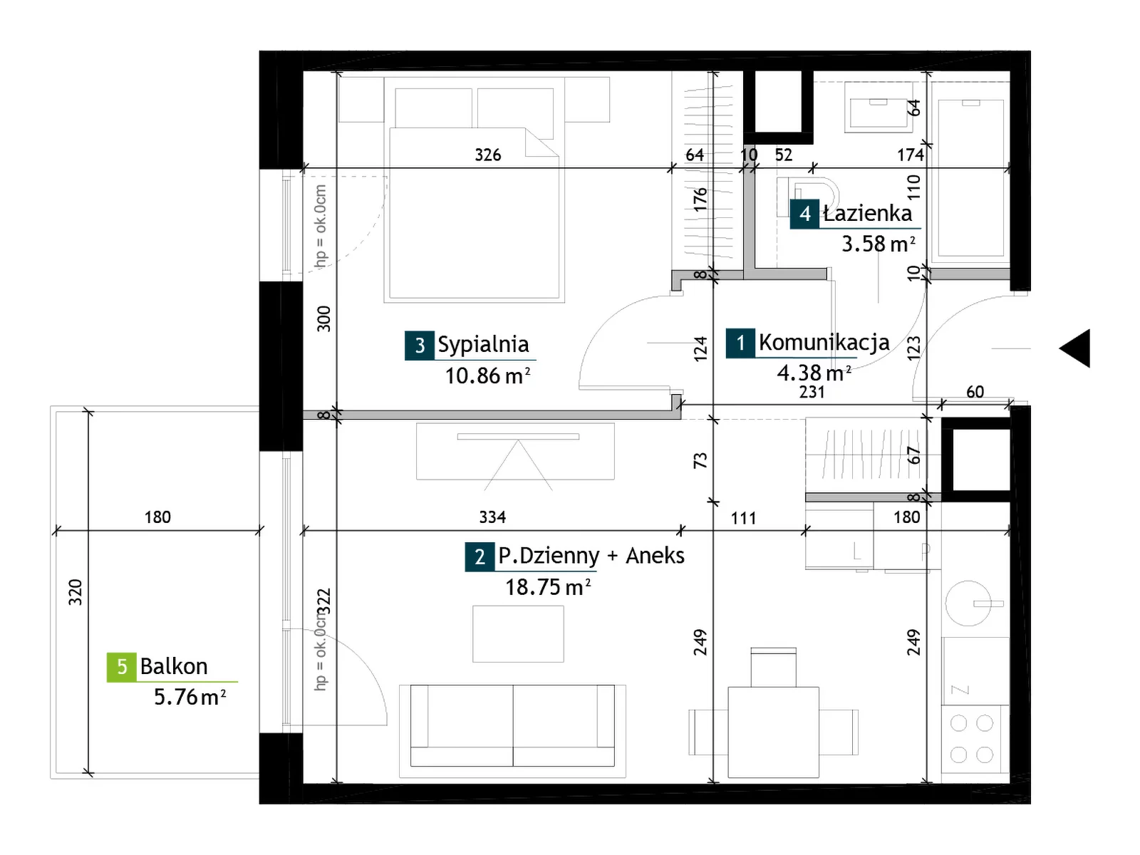 2 pokoje, mieszkanie 37,57 m², piętro 3, oferta nr AC0304, Viva Cité etap II, Warszawa, Bemowo, Chrzanów, ul. Podgrodzie