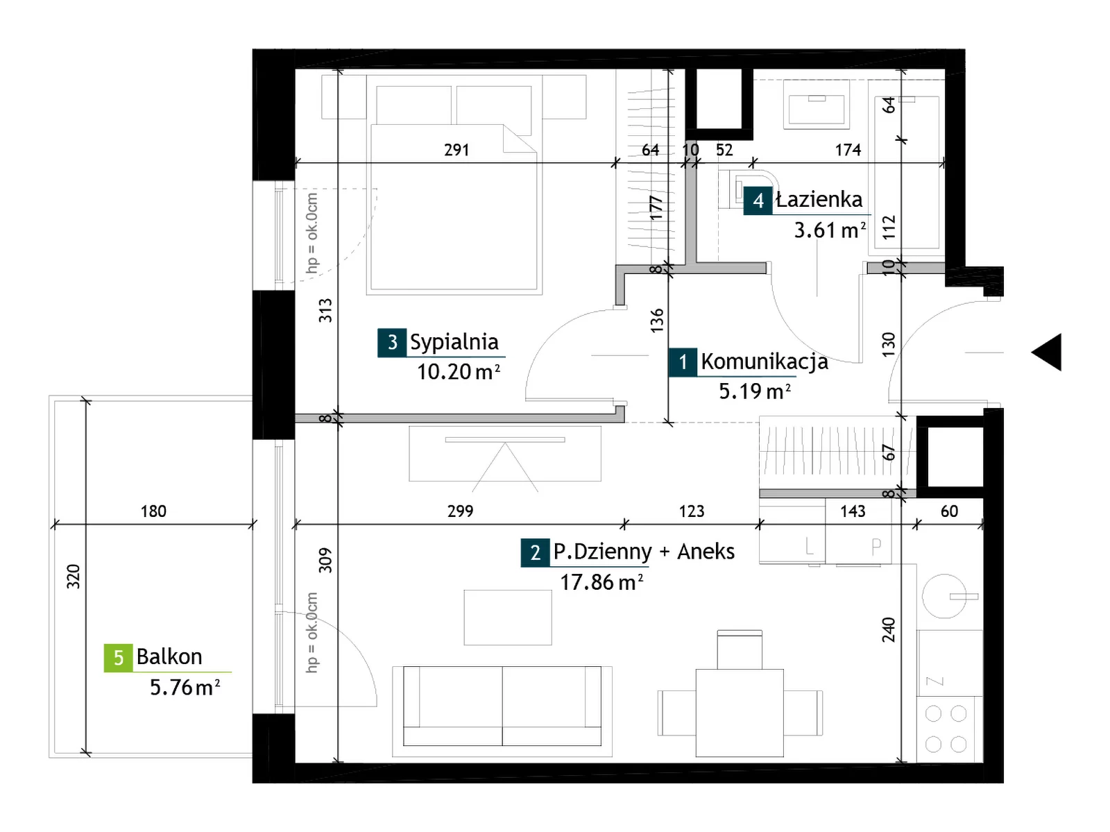 2 pokoje, mieszkanie 36,86 m², piętro 3, oferta nr AC0305, Viva Cité etap II, Warszawa, Bemowo, Chrzanów, ul. Podgrodzie