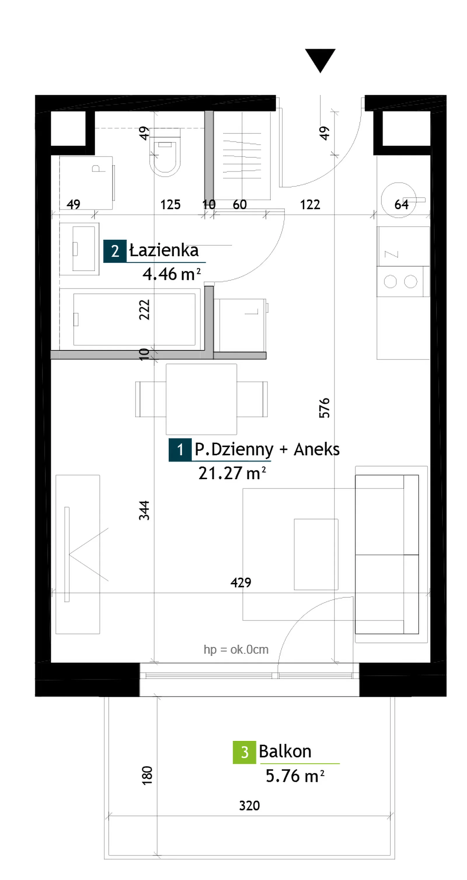 1 pokój, mieszkanie 25,73 m², piętro 1, oferta nr AD0103, Viva Cité etap II, Warszawa, Bemowo, Chrzanów, ul. Podgrodzie