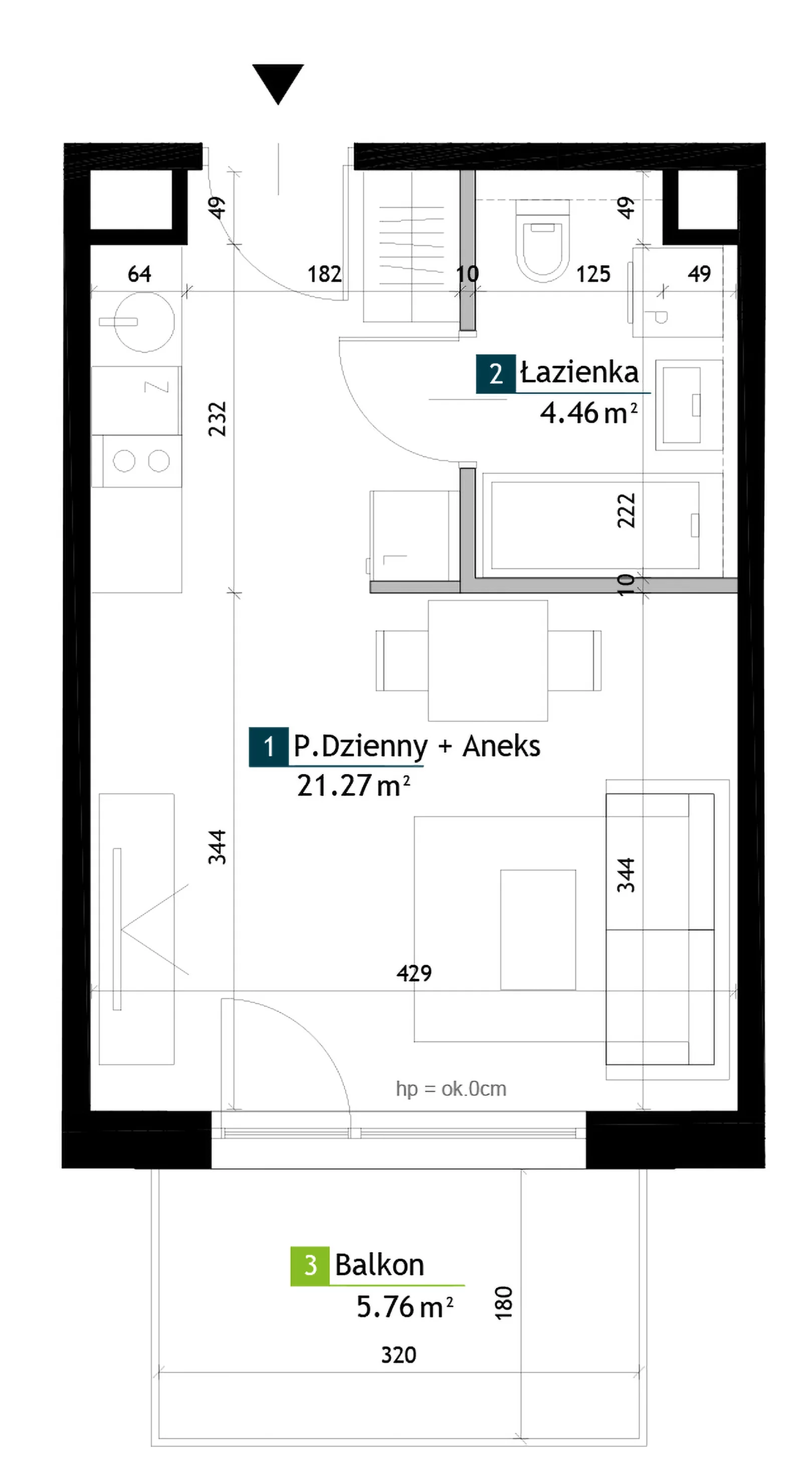 1 pokój, mieszkanie 25,73 m², piętro 2, oferta nr AD0202, Viva Cité etap II, Warszawa, Bemowo, Chrzanów, ul. Podgrodzie