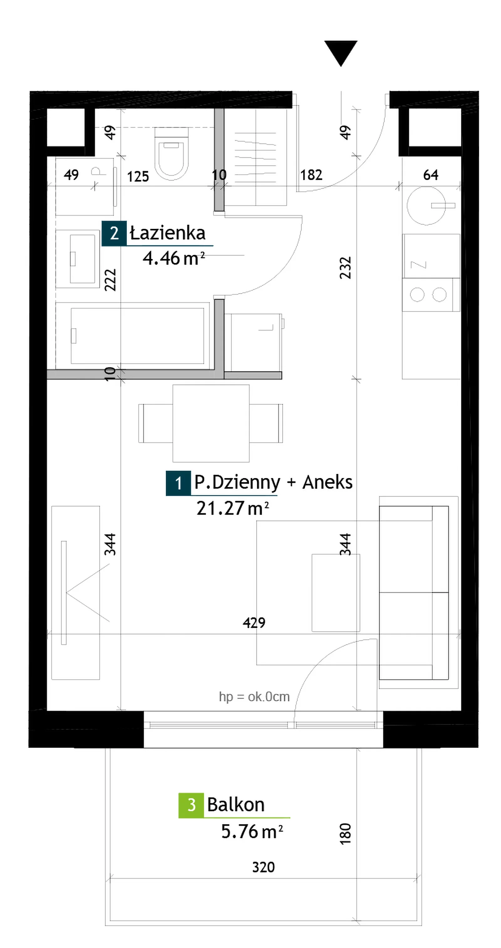 1 pokój, mieszkanie 25,73 m², piętro 2, oferta nr AD0203, Viva Cité etap II, Warszawa, Bemowo, Chrzanów, ul. Podgrodzie