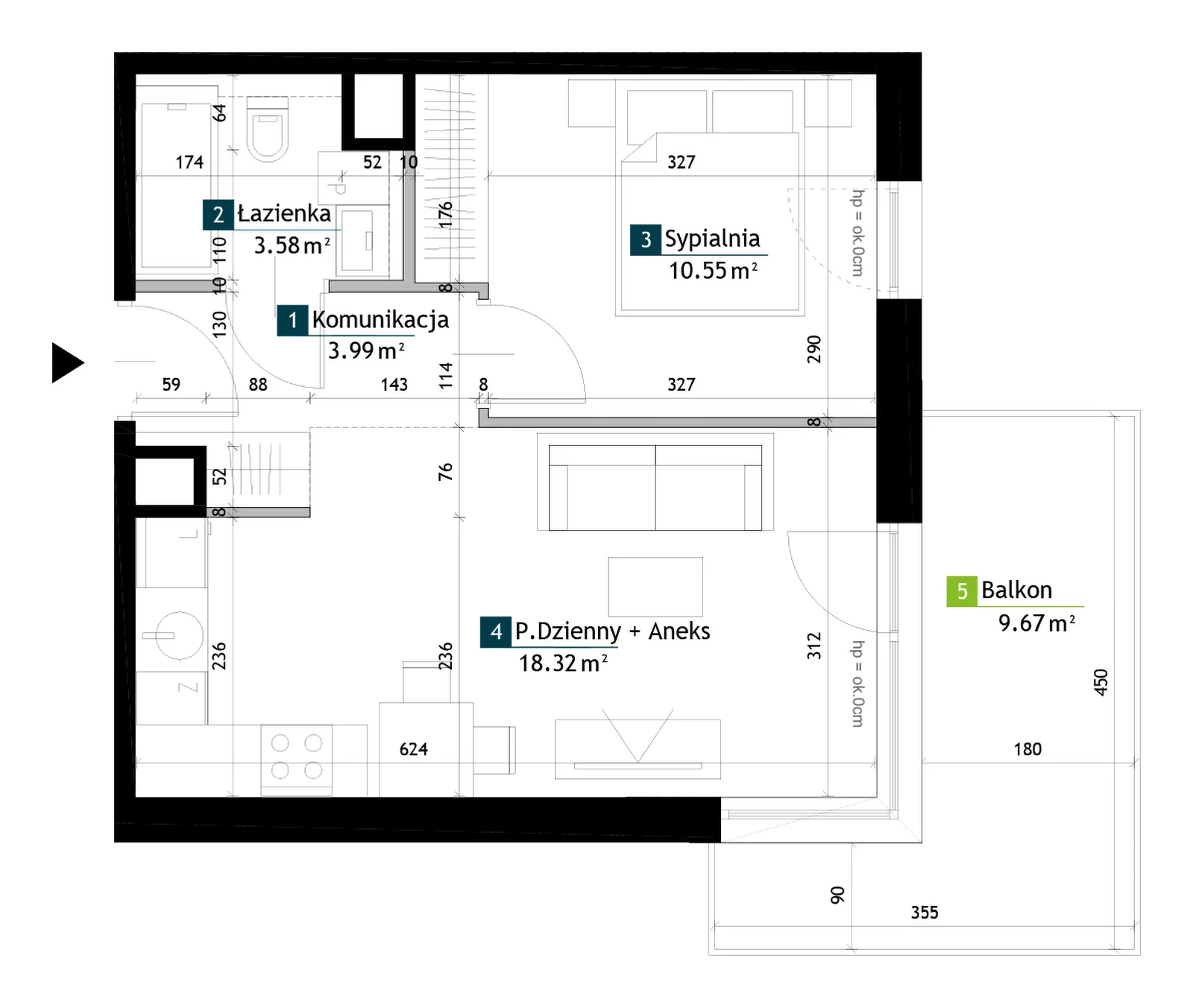 2 pokoje, mieszkanie 36,44 m², piętro 2, oferta nr AE0205, Viva Cité etap II, Warszawa, Bemowo, Chrzanów, ul. Podgrodzie