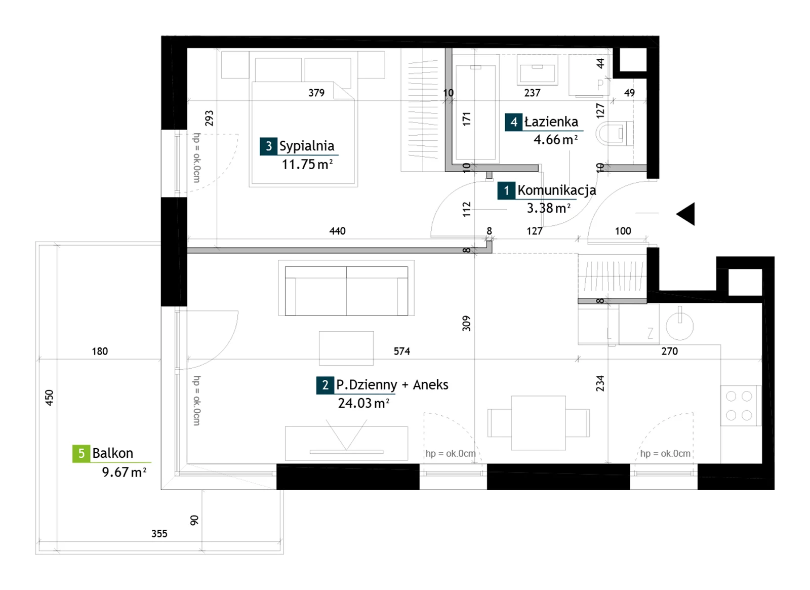 2 pokoje, mieszkanie 43,82 m², piętro 2, oferta nr AE0206, Viva Cité etap II, Warszawa, Bemowo, Chrzanów, ul. Podgrodzie