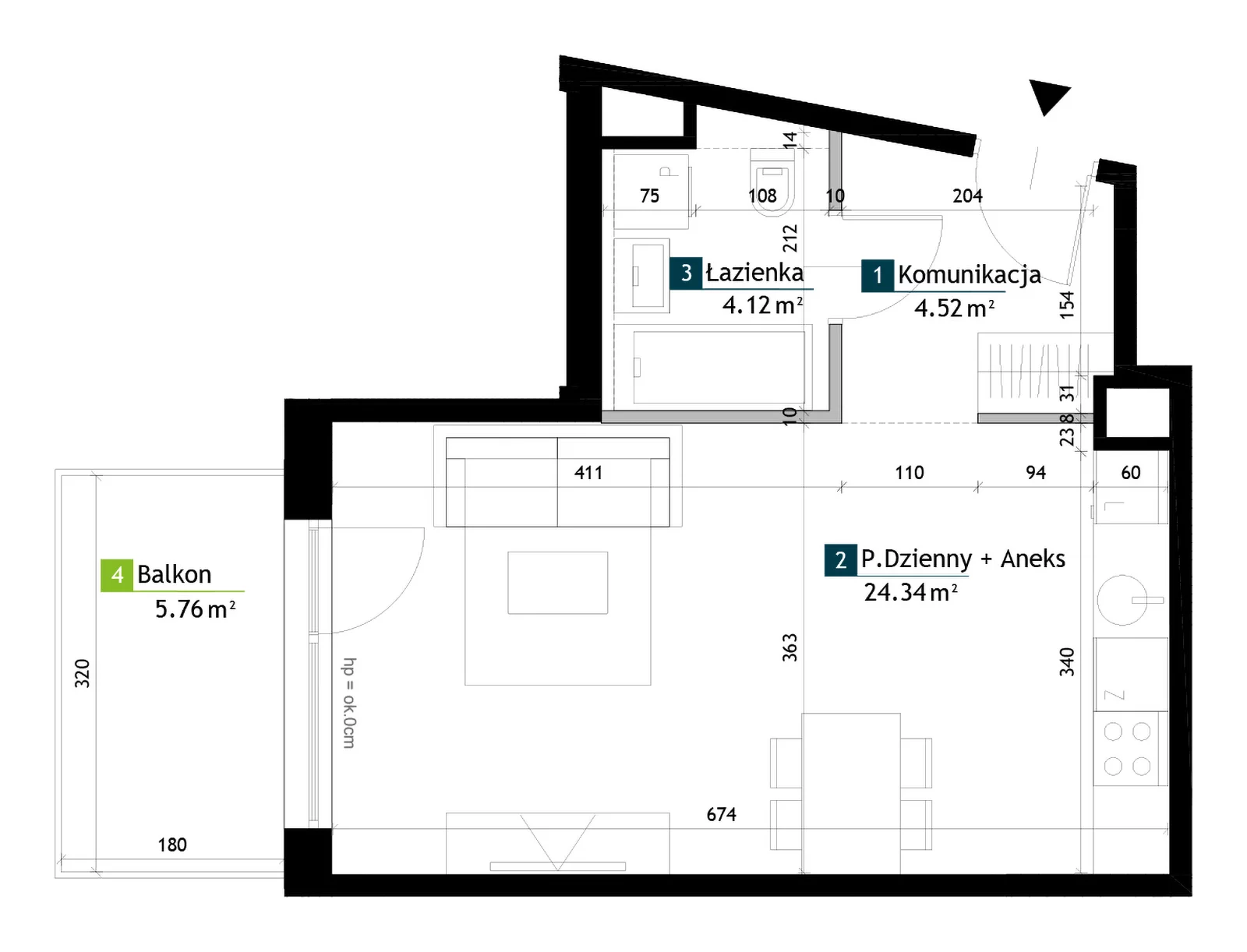 1 pokój, mieszkanie 32,98 m², piętro 2, oferta nr AE0207, Viva Cité etap II, Warszawa, Bemowo, Chrzanów, ul. Podgrodzie