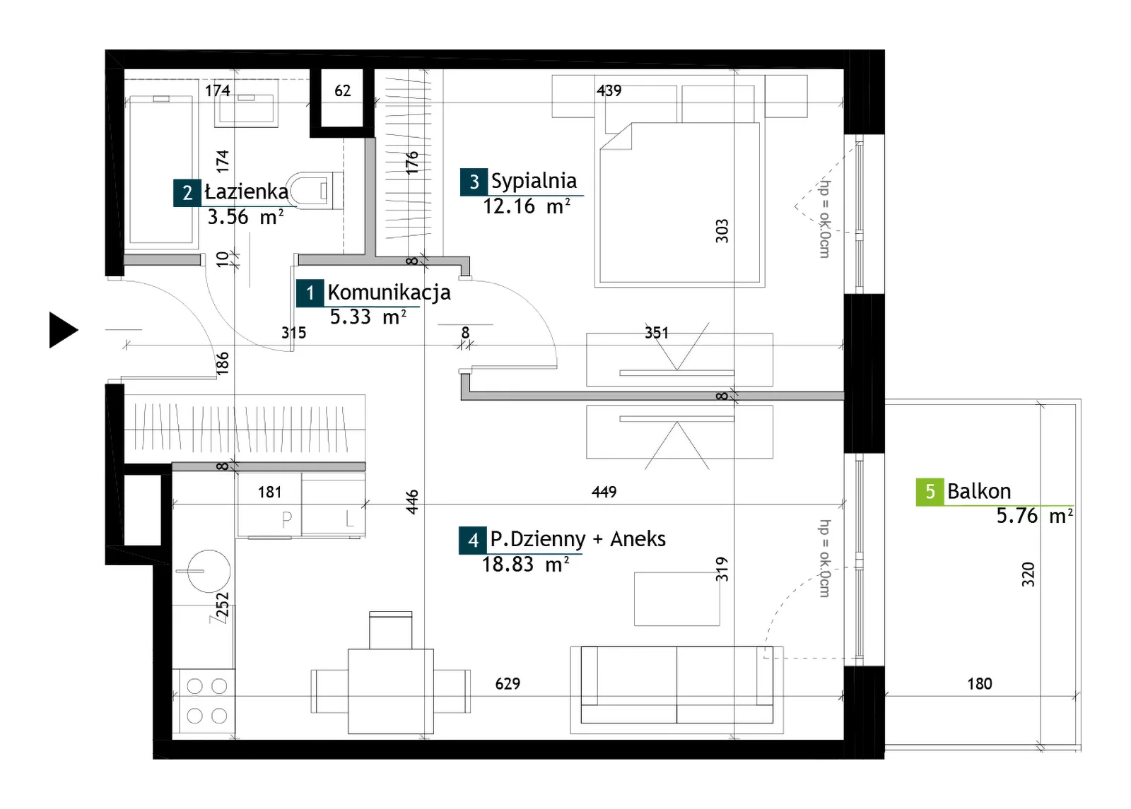 2 pokoje, mieszkanie 39,88 m², piętro 3, oferta nr BA0303, Viva Cité, Warszawa, Bemowo, Chrzanów, ul. Podgrodzie