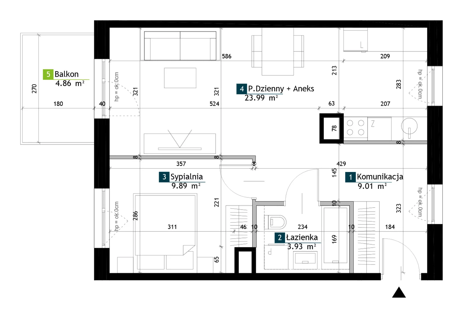 2 pokoje, mieszkanie 46,82 m², piętro 1, oferta nr BB0105, Viva Cité, Warszawa, Bemowo, Chrzanów, ul. Podgrodzie