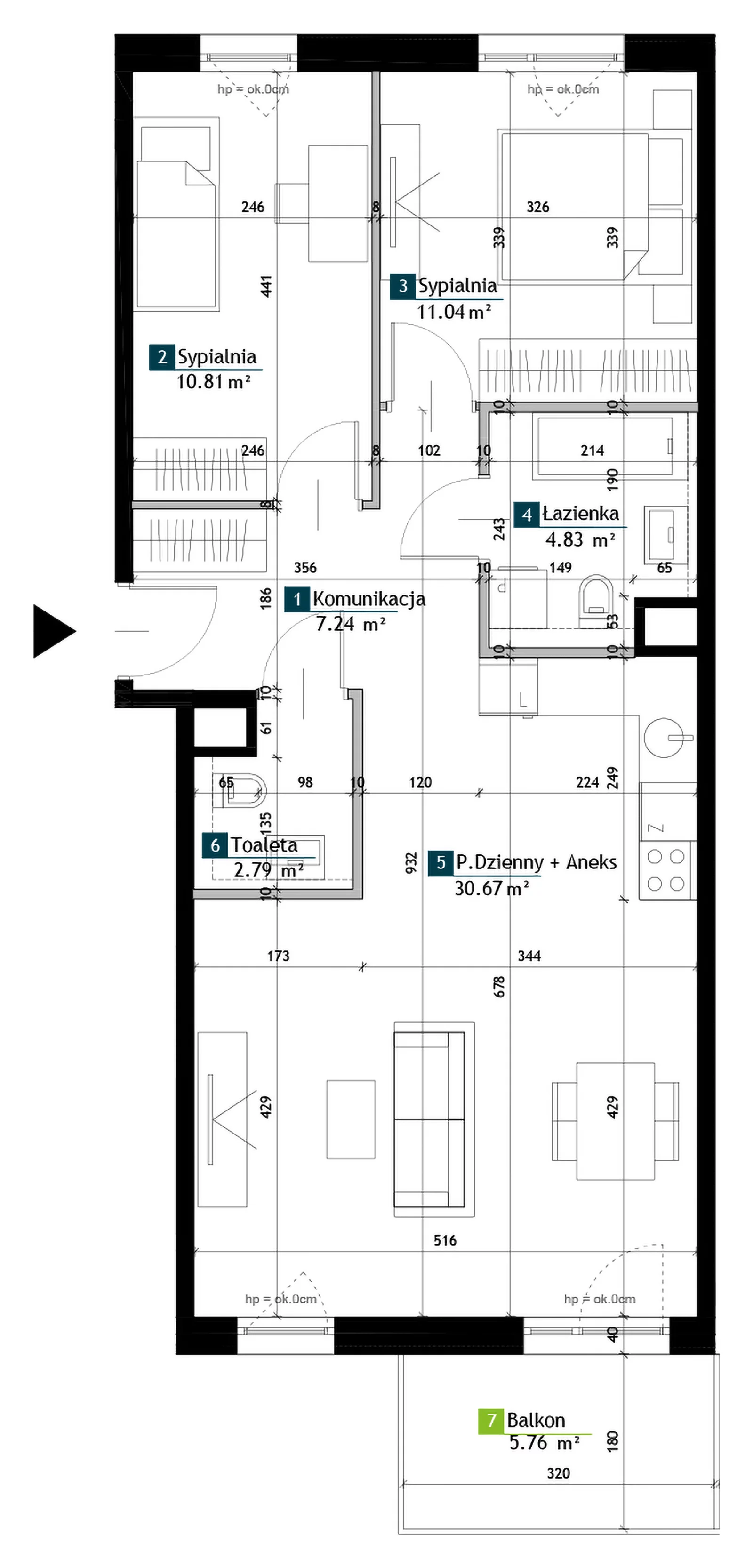 3 pokoje, mieszkanie 67,38 m², piętro 2, oferta nr BC0201, Viva Cité, Warszawa, Bemowo, Chrzanów, ul. Podgrodzie