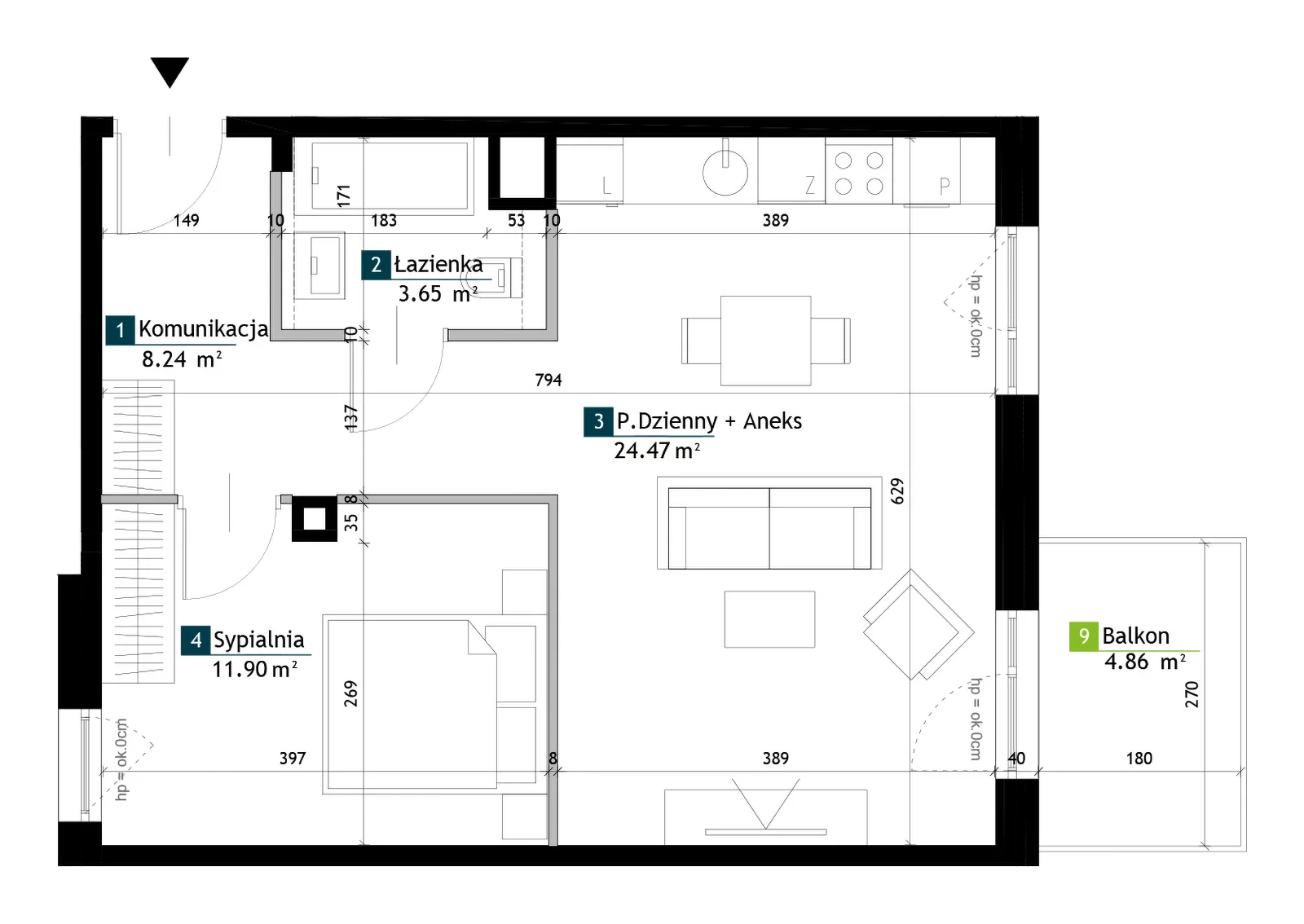 2 pokoje, mieszkanie 48,26 m², piętro 2, oferta nr BE0202, Viva Cité, Warszawa, Bemowo, Chrzanów, ul. Podgrodzie