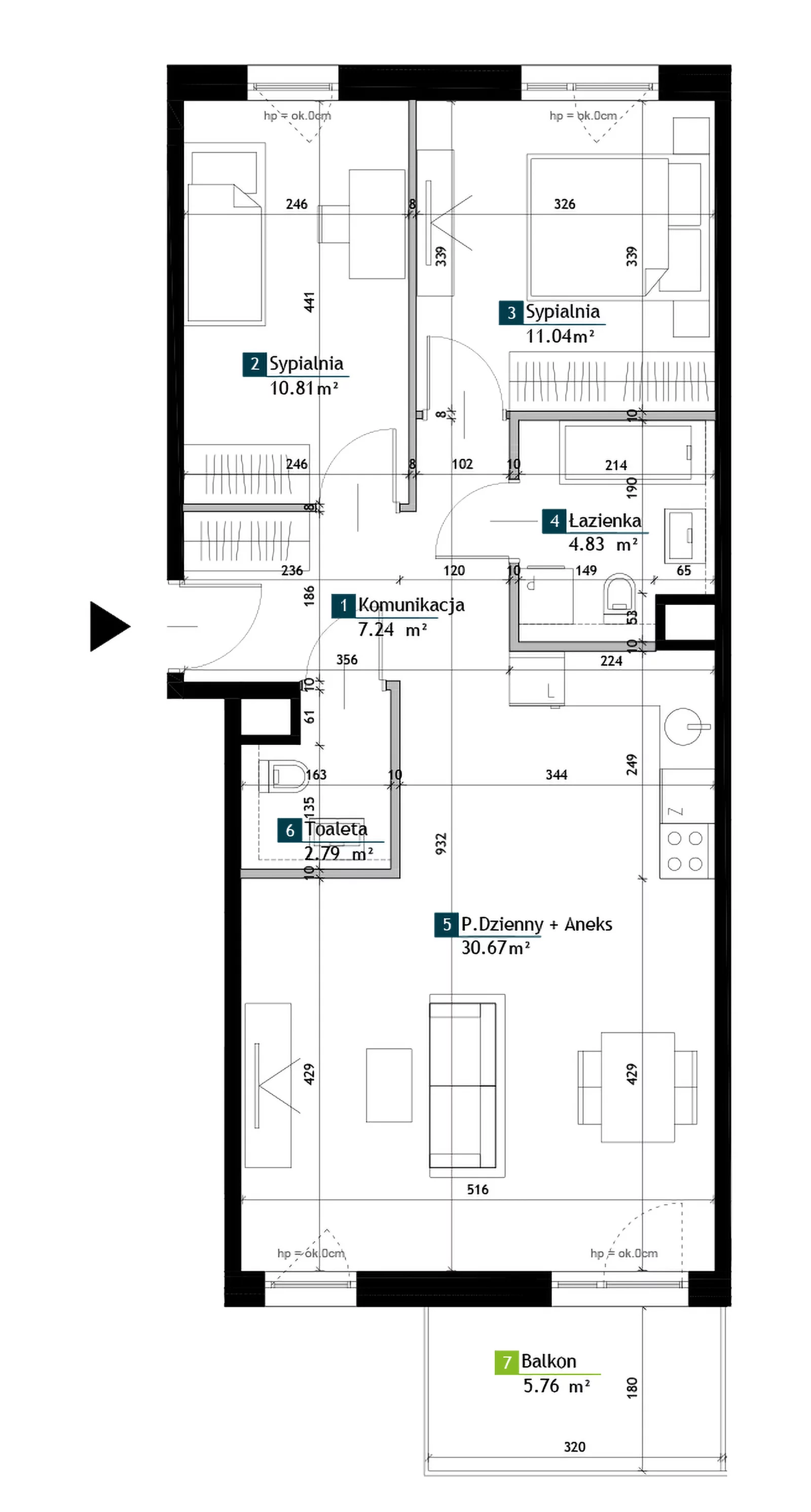 3 pokoje, mieszkanie 67,38 m², piętro 2, oferta nr BF0201, Viva Cité, Warszawa, Bemowo, Chrzanów, ul. Podgrodzie