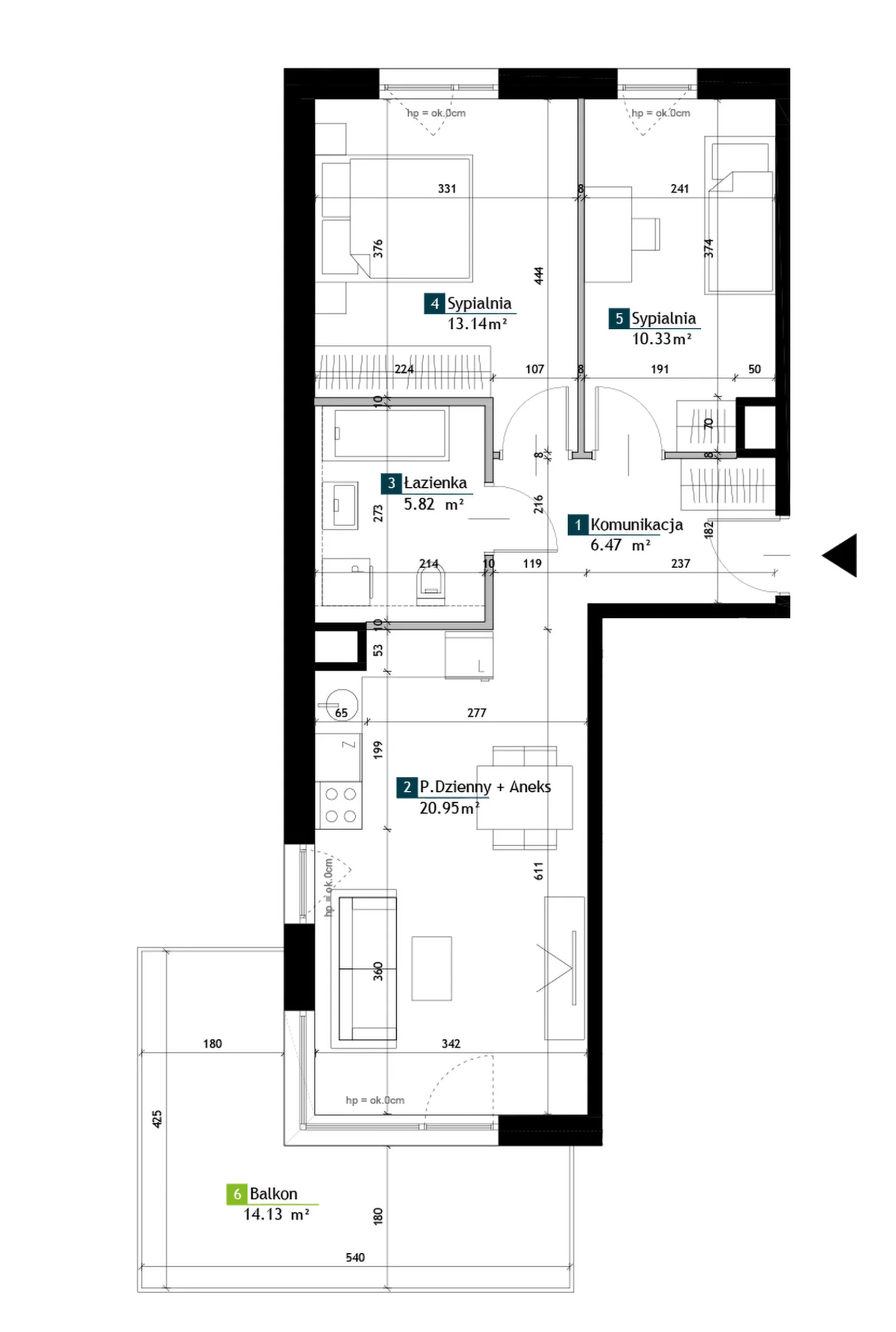 3 pokoje, mieszkanie 56,71 m², piętro 2, oferta nr BF0203, Viva Cité, Warszawa, Bemowo, Chrzanów, ul. Podgrodzie