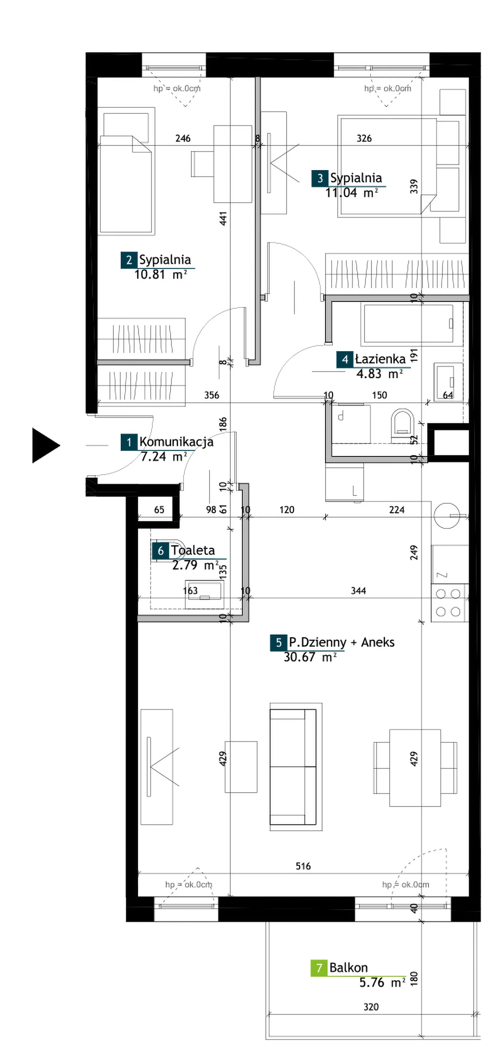 3 pokoje, mieszkanie 67,38 m², piętro 3, oferta nr BF0301, Viva Cité, Warszawa, Bemowo, Chrzanów, ul. Podgrodzie