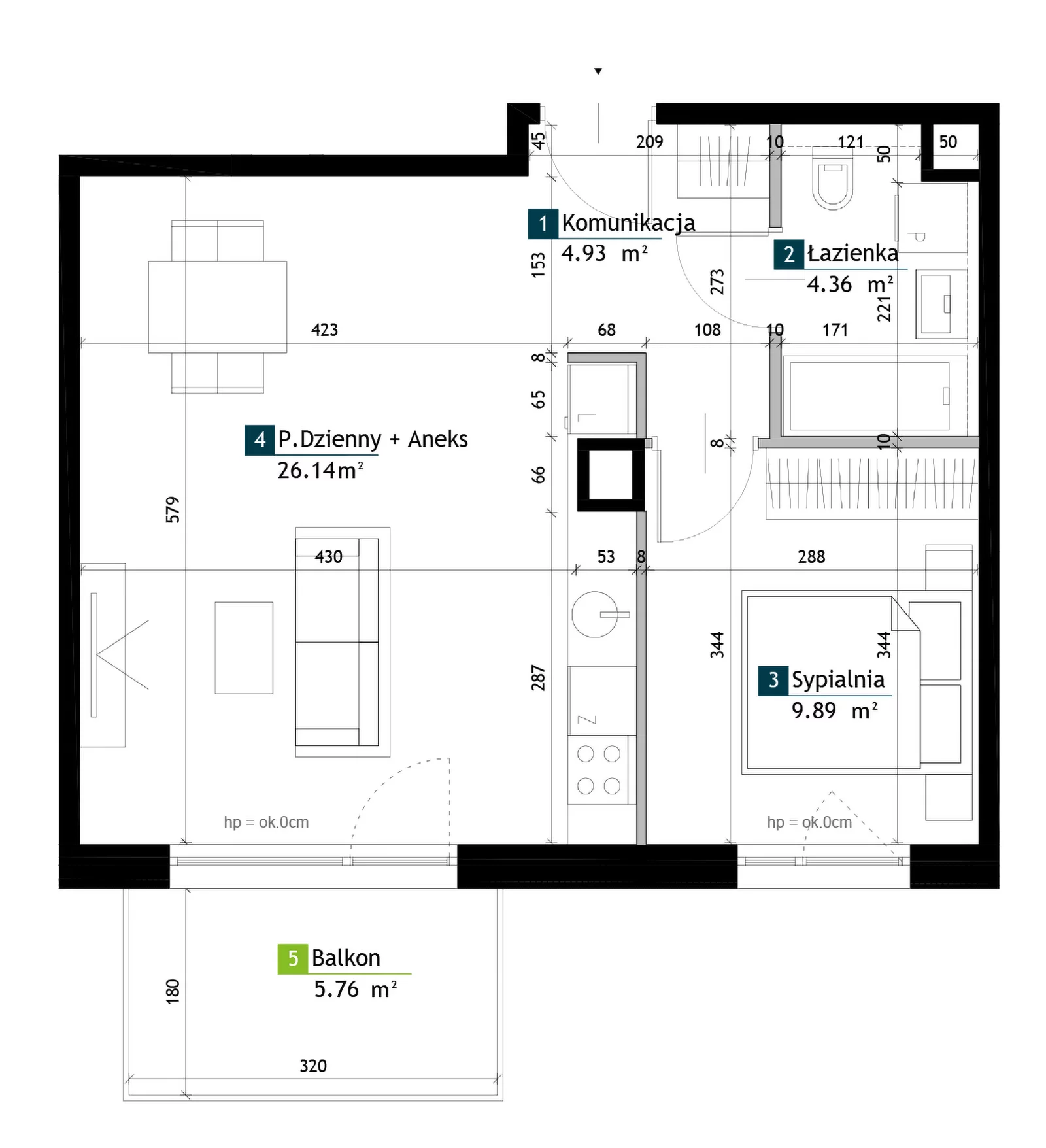 2 pokoje, mieszkanie 45,32 m², piętro 2, oferta nr BG0203, Viva Cité, Warszawa, Bemowo, Chrzanów, ul. Podgrodzie