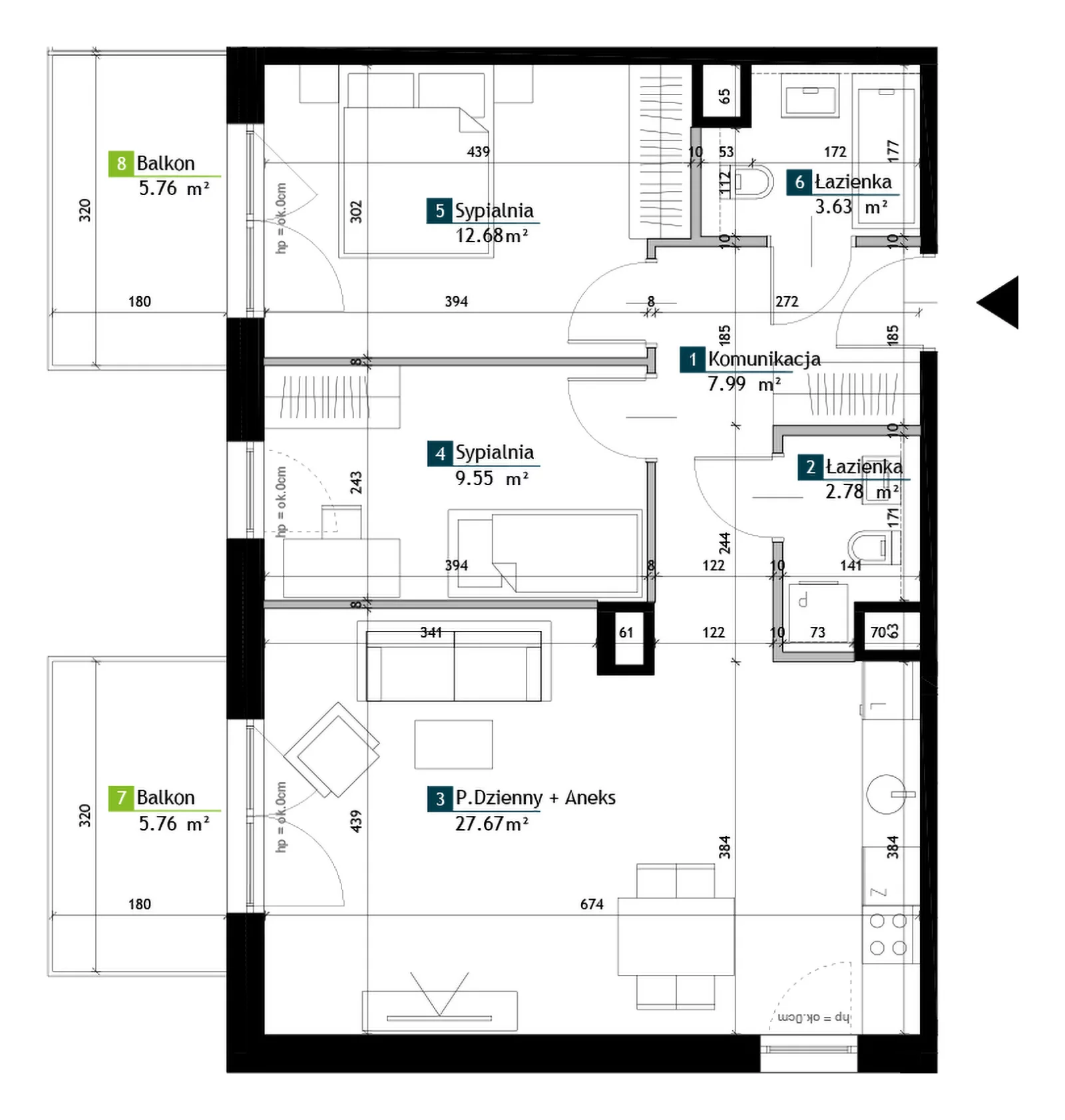 3 pokoje, mieszkanie 64,30 m², piętro 2, oferta nr BH0203, Viva Cité, Warszawa, Bemowo, Chrzanów, ul. Podgrodzie