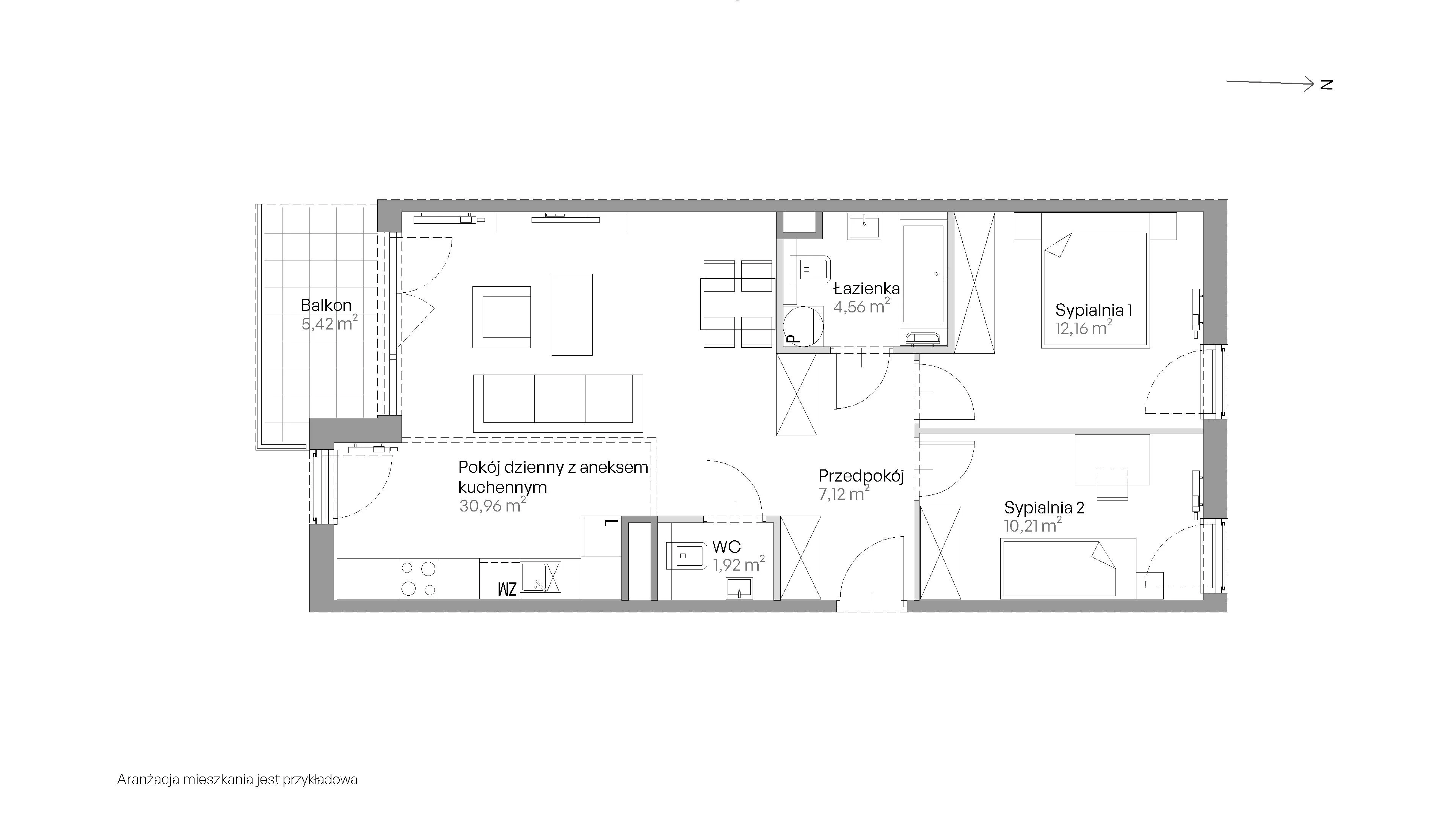 3 pokoje, mieszkanie 66,93 m², piętro 3, oferta nr E.058, Centralna Vita, Kraków, Czyżyny, ul. Romana Ciesielskiego