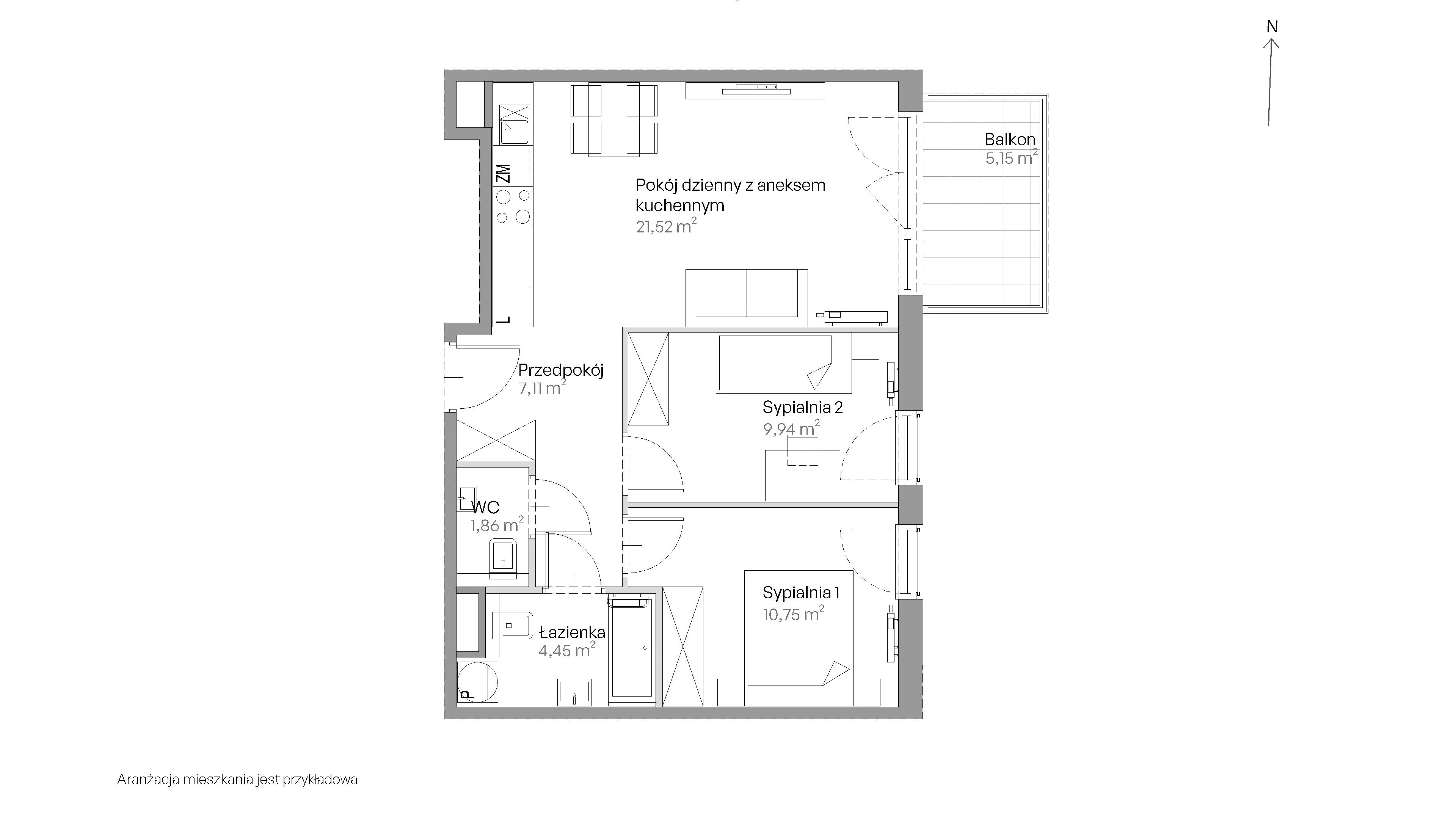 3 pokoje, mieszkanie 55,63 m², piętro 2, oferta nr E.155, Centralna Vita, Kraków, Czyżyny, ul. Romana Ciesielskiego