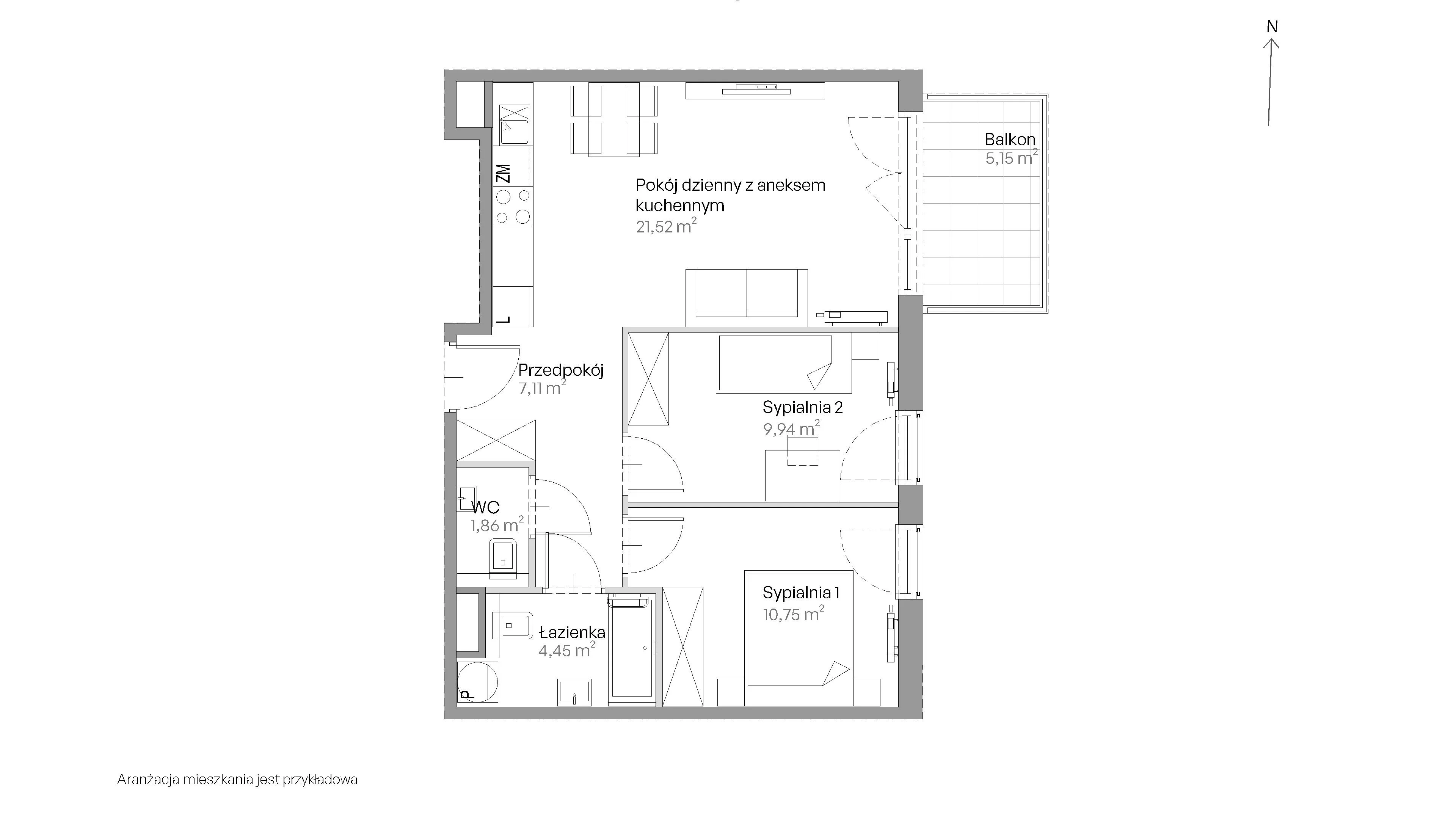 3 pokoje, mieszkanie 55,63 m², piętro 3, oferta nr E.163, Centralna Vita, Kraków, Czyżyny, ul. Romana Ciesielskiego