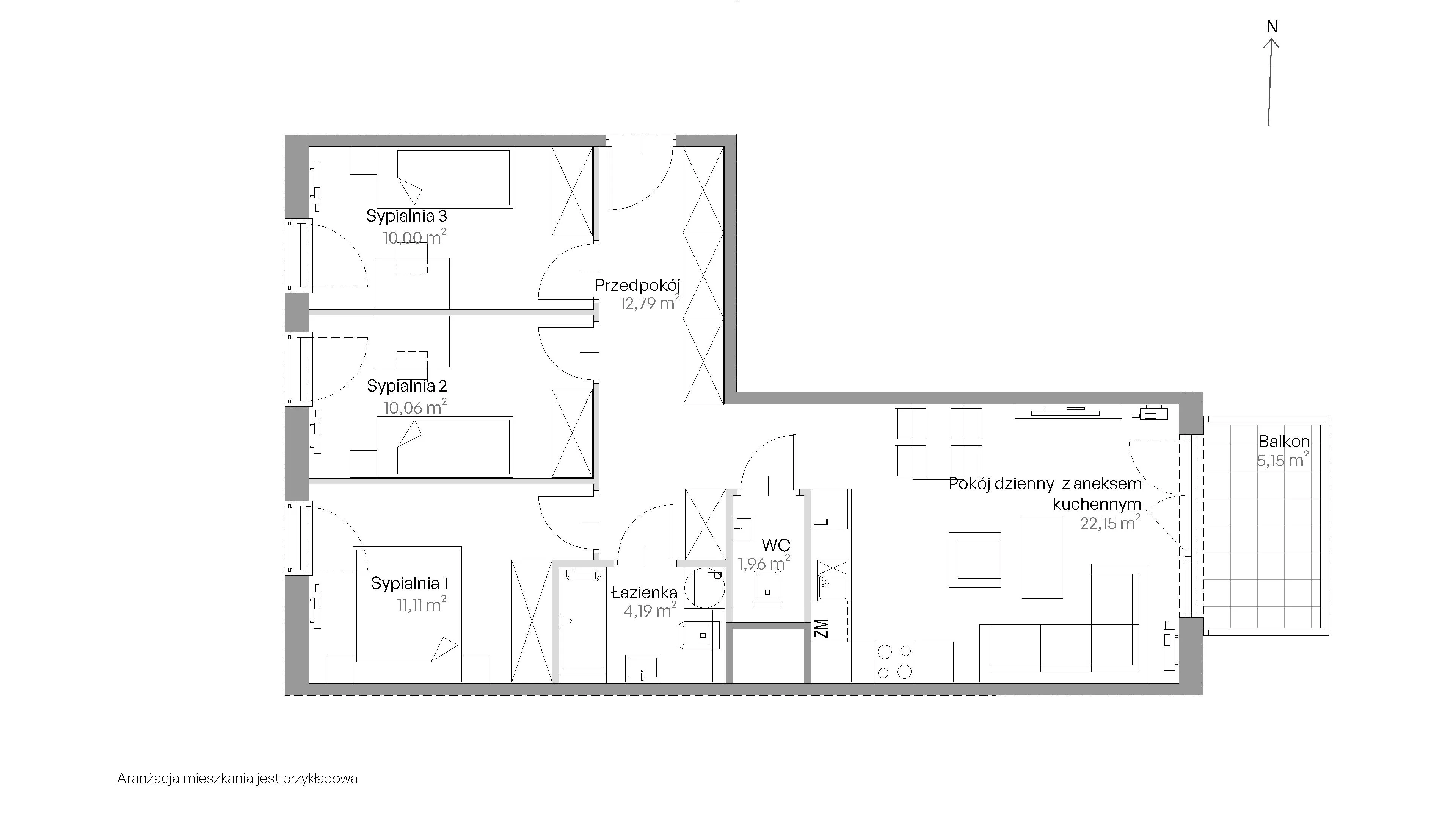 4 pokoje, mieszkanie 72,26 m², piętro 4, oferta nr E.172, Centralna Vita, Kraków, Czyżyny, ul. Romana Ciesielskiego